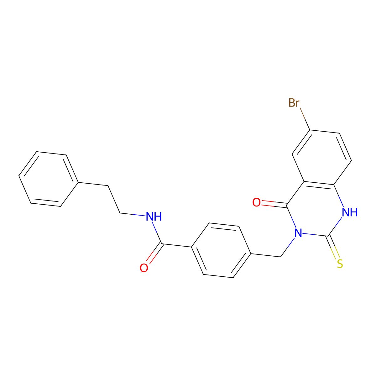 4-((6-bromo-4-oxo-2-thioxo-1,2-dihydroquinazolin-3(4H)-yl)methyl)-N-phenethylbenzamide molecular structure, CAS 422287-32-9