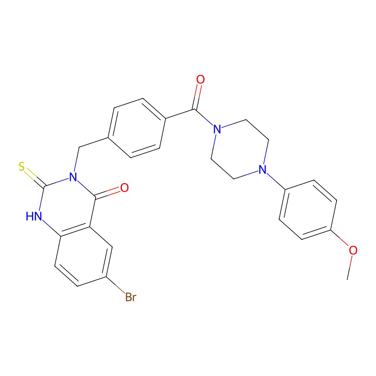 6-Bromo-3-({4-[4-(4-methoxyphenyl)piperazine-1-carbonyl]phenyl}methyl)-2-sulfanylidene-1,2,3,4-tetrahydroquinazolin-4-one molecular structure, CAS 422287-51-2