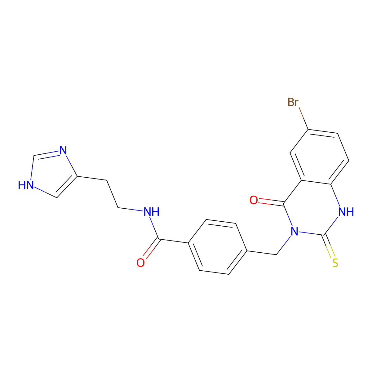 4-[(6-bromo-4-oxo-2-sulfanylidene-1H-quinazolin-3-yl)methyl]-N-[2-(1H-imidazol-5-yl)ethyl]benzamide molecular structure, CAS 422287-63-6