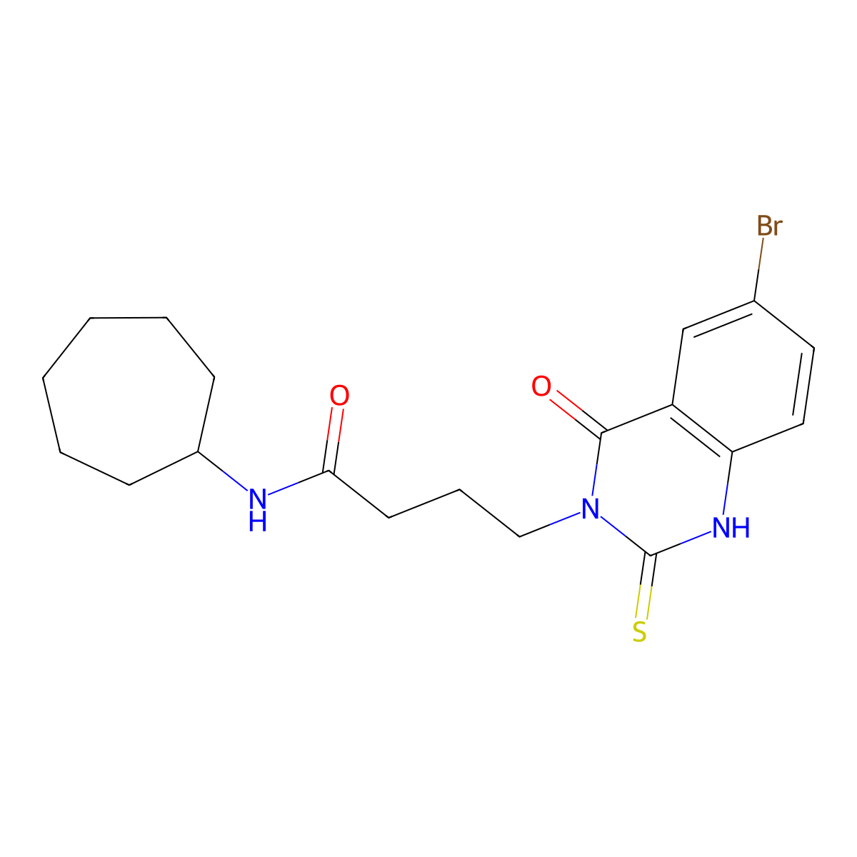 4-(6-bromo-4-oxo-2-sulfanylidene-1H-quinazolin-3-yl)-N-cycloheptylbutanamide molecular structure, CAS 422287-80-7