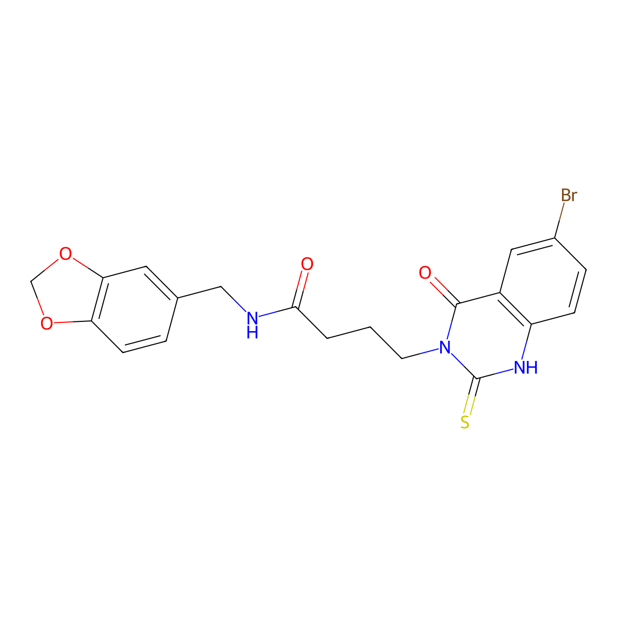 N-(1,3-benzodioxol-5-ylmethyl)-4-(6-bromo-4-oxo-2-sulfanylidene-1H-quinazolin-3-yl)butanamide molecular structure, CAS 422287-88-5