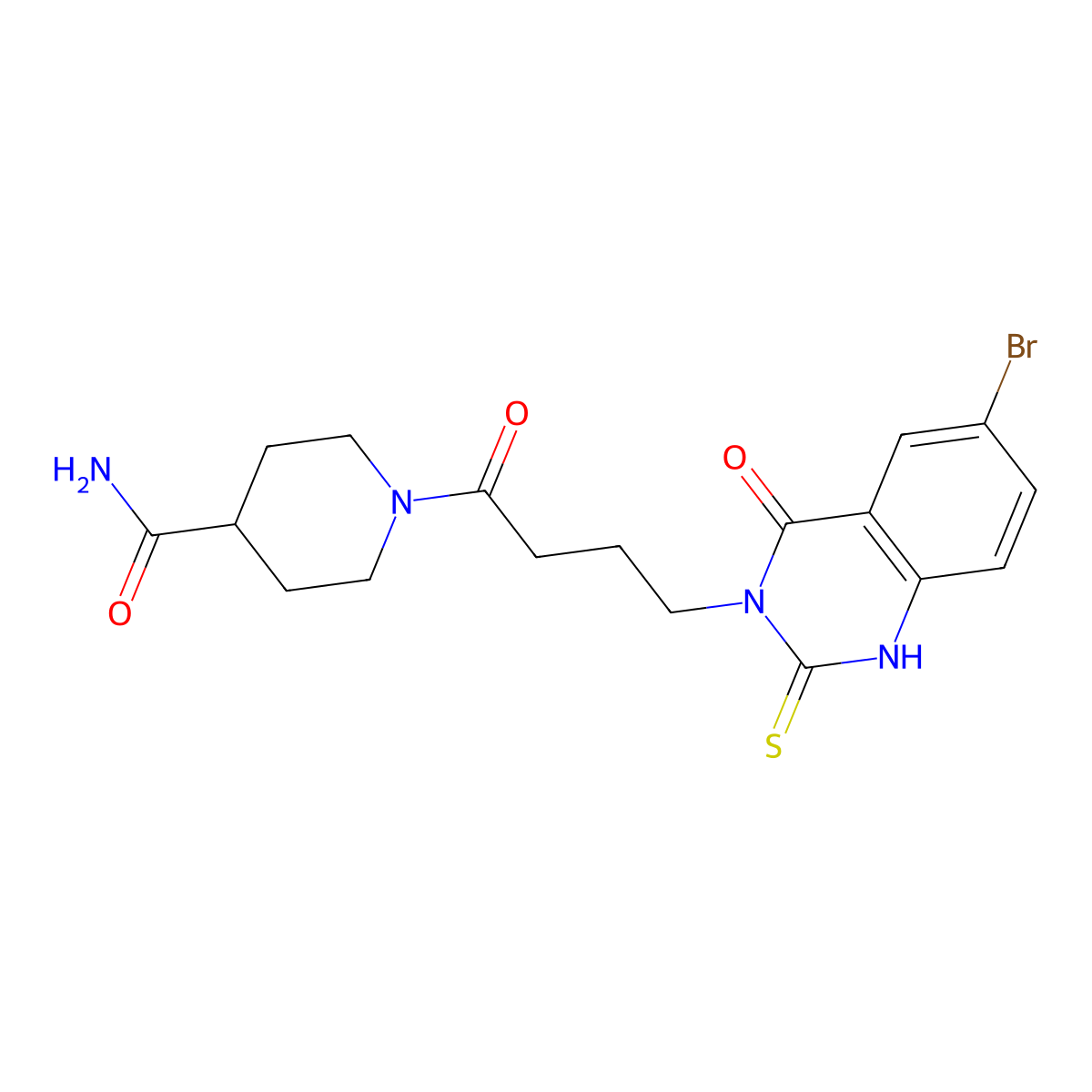 1-[4-(6-bromo-4-oxo-2-sulfanylidene-1H-quinazolin-3-yl)butanoyl]piperidine-4-carboxamide molecular structure, CAS 422287-97-6