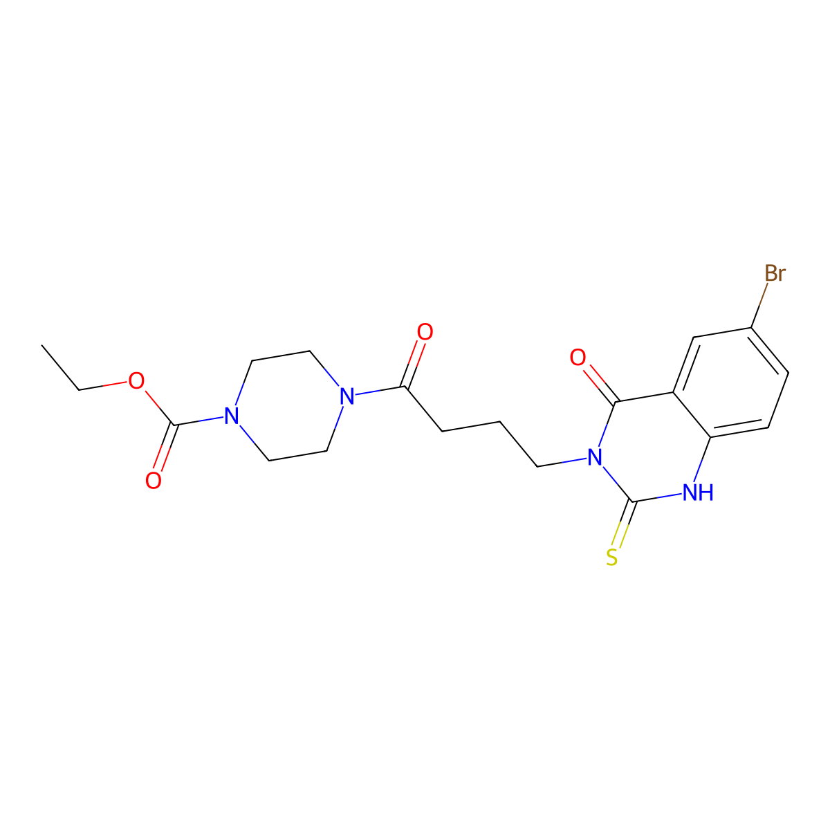 ethyl 4-(4-(6-bromo-4-oxo-2-thioxo-1,2-dihydroquinazolin-3(4H)-yl)butanoyl)piperazine-1-carboxylate molecular structure, CAS 422287-98-7
