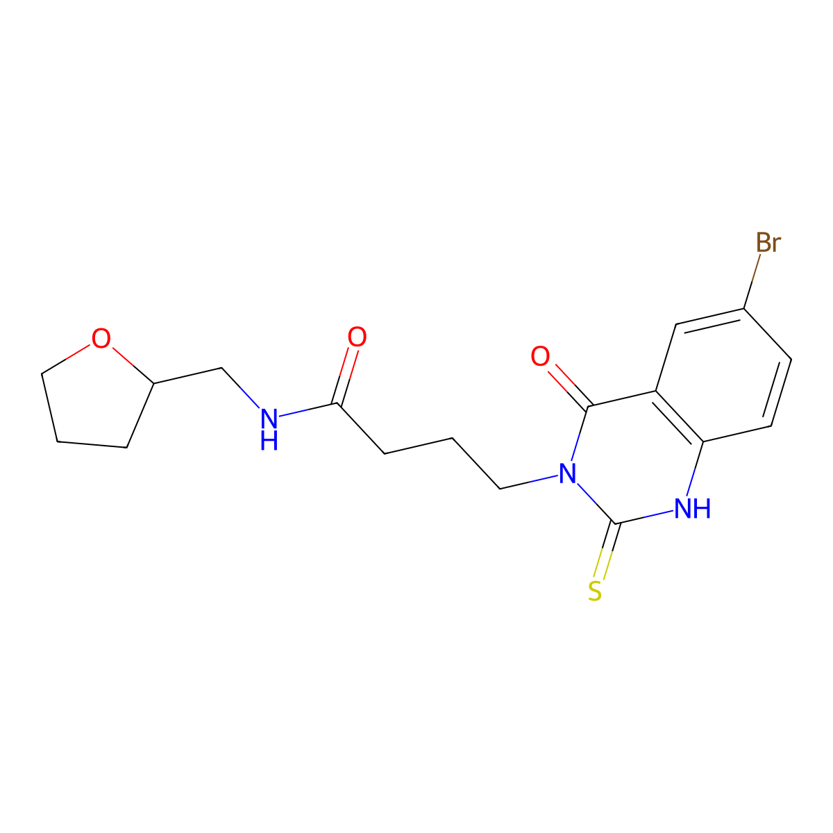 4-(6-bromo-4-oxo-2-thioxo-1,2-dihydroquinazolin-3(4H)-yl)-N-((tetrahydrofuran-2-yl)methyl)butanamide molecular structure, CAS 422288-08-2