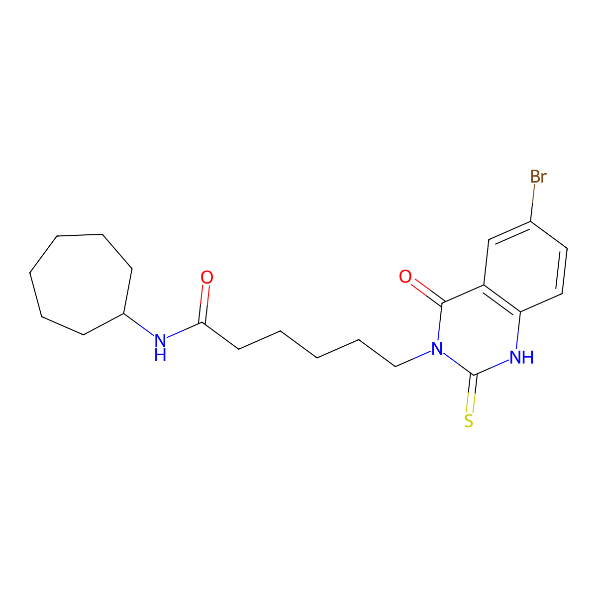 6-(6-bromo-4-oxo-2-sulfanylidene-1H-quinazolin-3-yl)-N-cycloheptylhexanamide molecular structure, CAS 422288-22-0