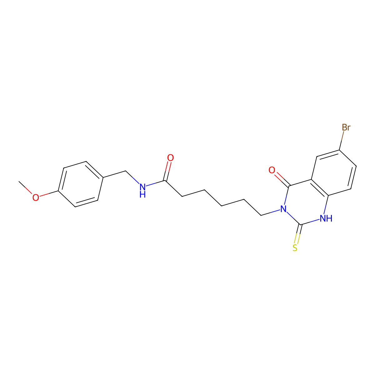 6-(6-bromo-4-oxo-2-sulfanylidene-1H-quinazolin-3-yl)-N-[(4-methoxyphenyl)methyl]hexanamide molecular structure, CAS 422288-31-1