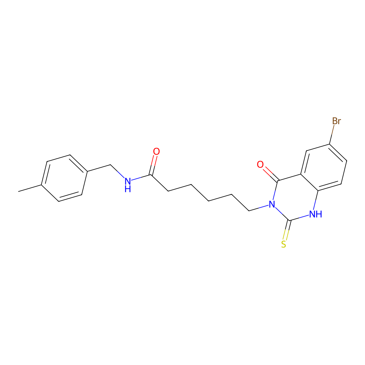6-(6-bromo-4-oxo-2-sulfanylidene-1H-quinazolin-3-yl)-N-[(4-methylphenyl)methyl]hexanamide molecular structure, CAS 422288-32-2