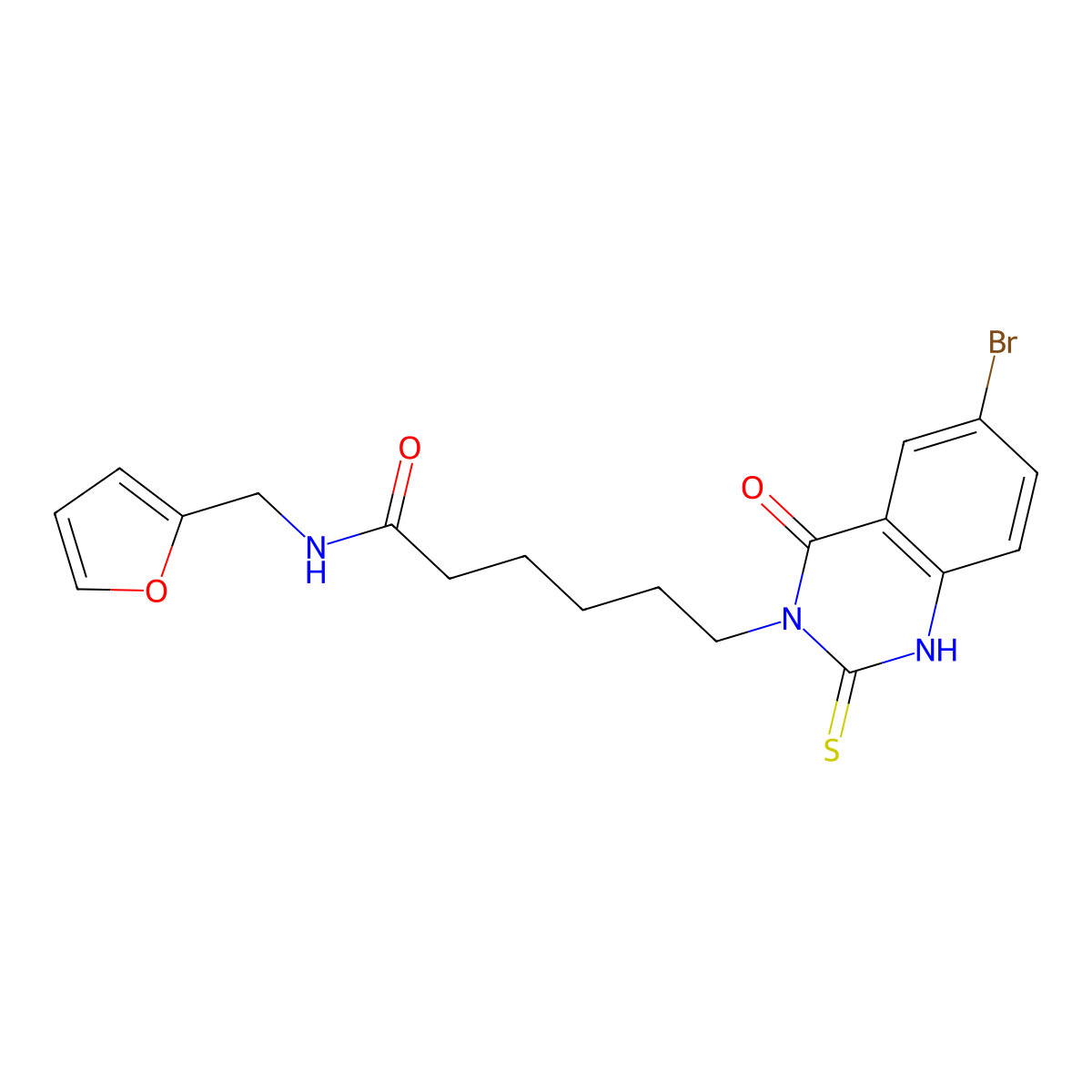 6-(6-bromo-4-oxo-2-sulfanylidene-1H-quinazolin-3-yl)-N-(furan-2-ylmethyl)hexanamide molecular structure, CAS 422288-50-4