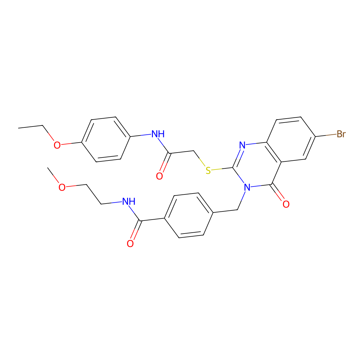 4-{[6-bromo-2-({[(4-ethoxyphenyl)carbamoyl]methyl}sulfanyl)-4-oxo-3,4-dihydroquinazolin-3-yl]methyl}-N-(2-methoxyethyl)benzamide molecular structure, CAS 422288-52-6
