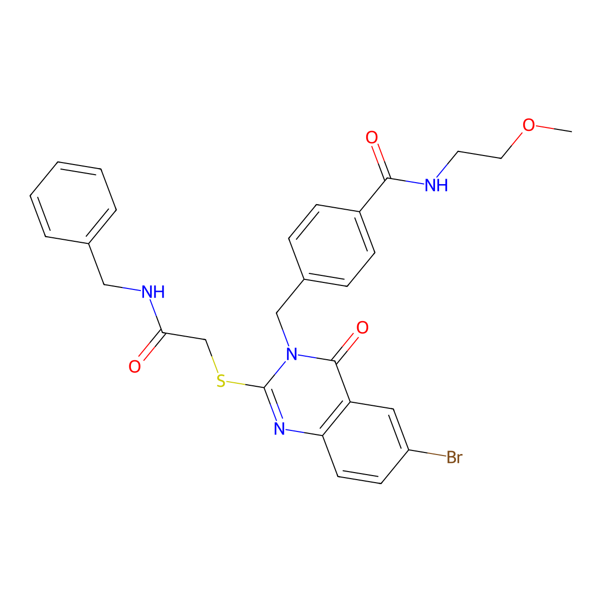 4-[(2-{[(benzylcarbamoyl)methyl]sulfanyl}-6-bromo-4-oxo-3,4-dihydroquinazolin-3-yl)methyl]-N-(2-methoxyethyl)benzamide molecular structure, CAS 422288-54-8