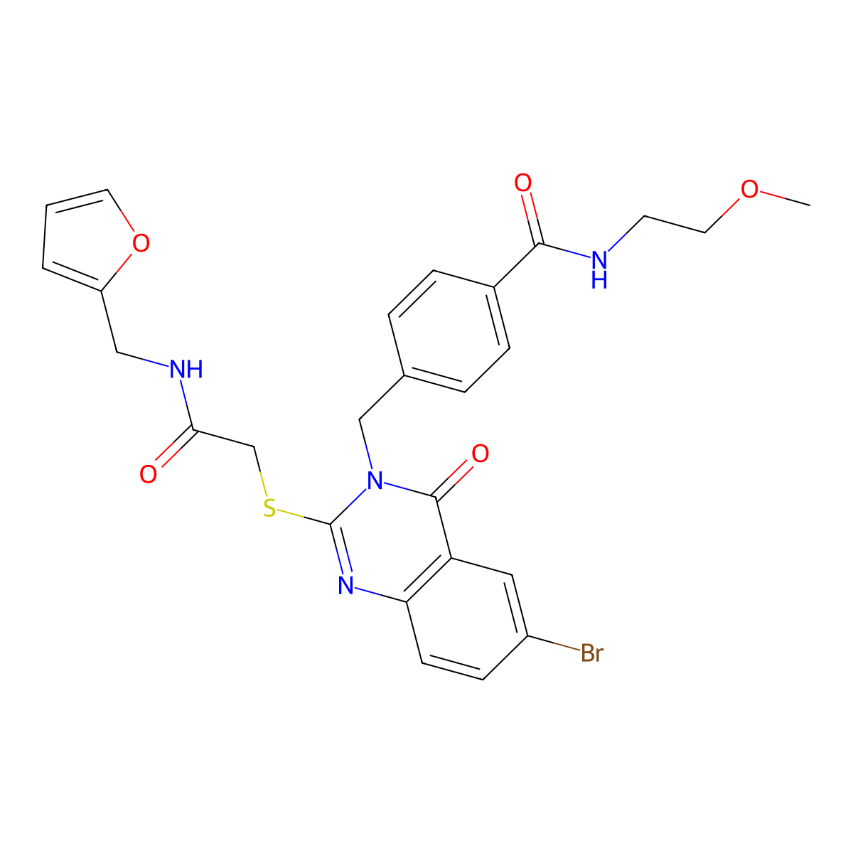 4-[[6-bromo-2-[2-(furan-2-ylmethylamino)-2-oxoethyl]sulfanyl-4-oxoquinazolin-3-yl]methyl]-N-(2-methoxyethyl)benzamide molecular structure, CAS 422288-59-3