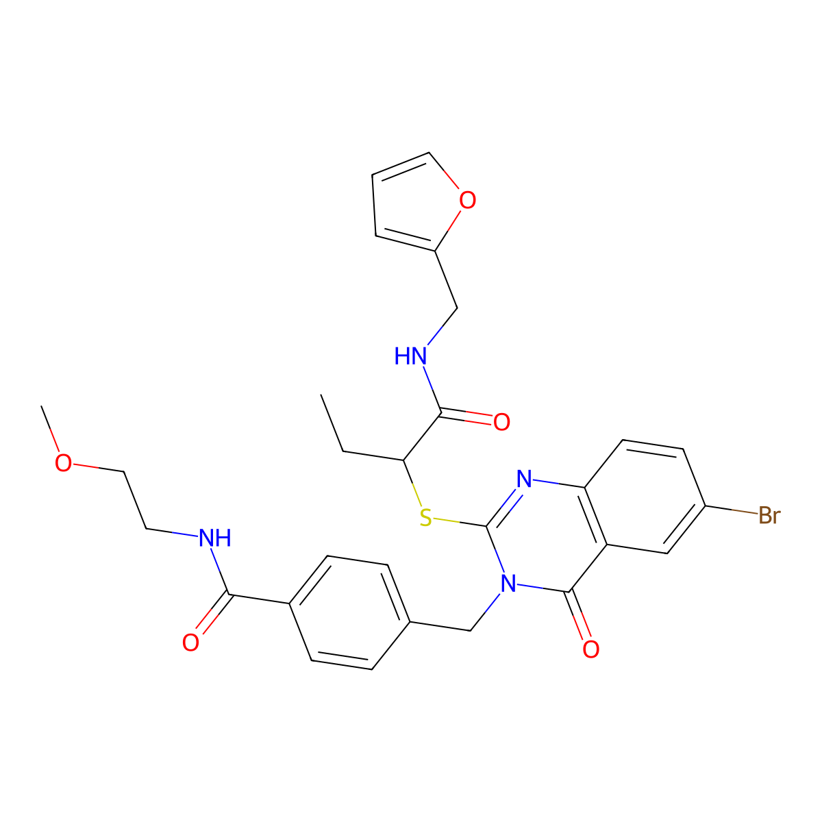 4-({6-bromo-2-[(1-{[(furan-2-yl)methyl]carbamoyl}propyl)sulfanyl]-4-oxo-3,4-dihydroquinazolin-3-yl}methyl)-N-(2-methoxyethyl)benzamide molecular structure, CAS 422288-60-6