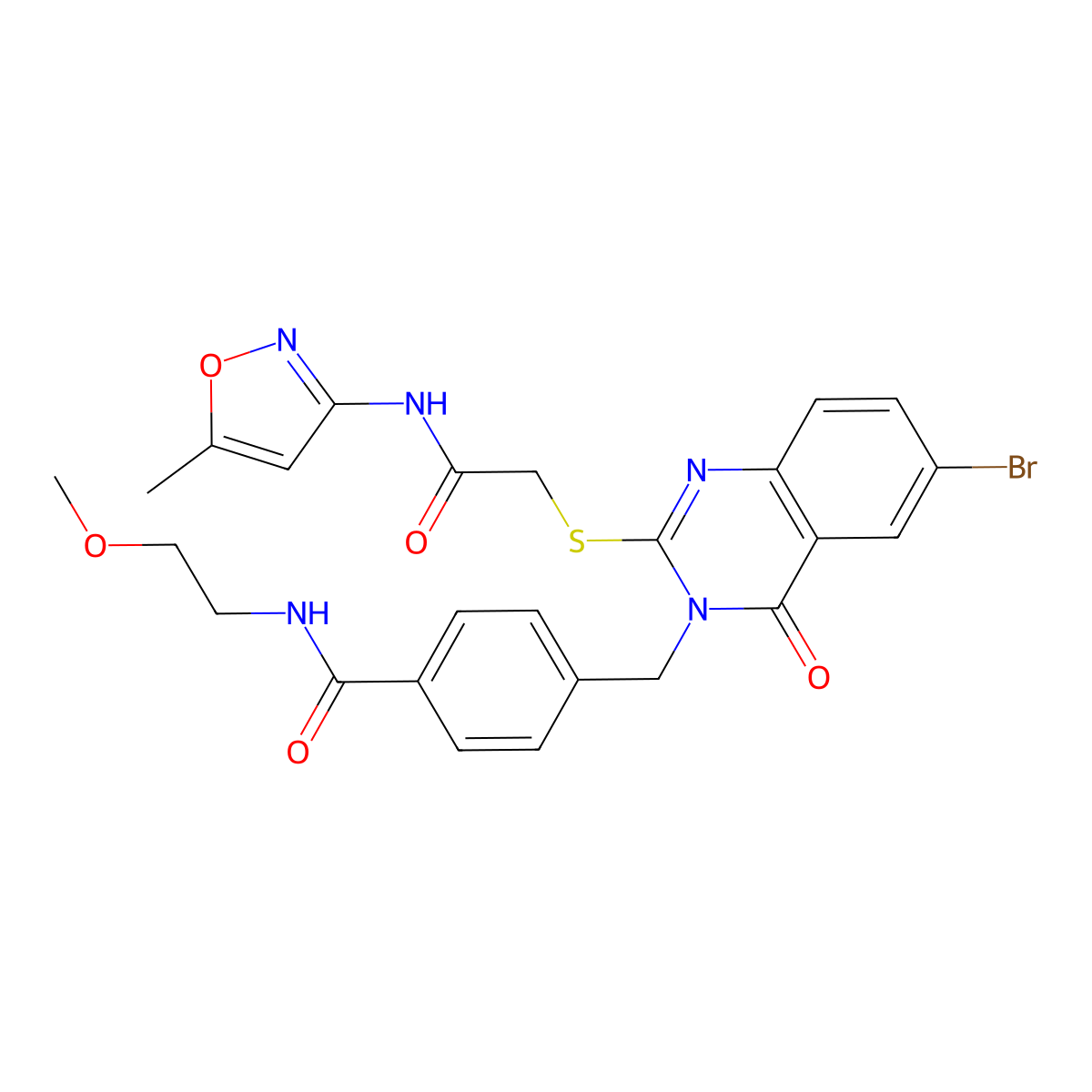 4-((6-bromo-2-((2-((5-methylisoxazol-3-yl)amino)-2-oxoethyl)thio)-4-oxoquinazolin-3(4H)-yl)methyl)-N-(2-methoxyethyl)benzamide molecular structure, CAS 422288-67-3