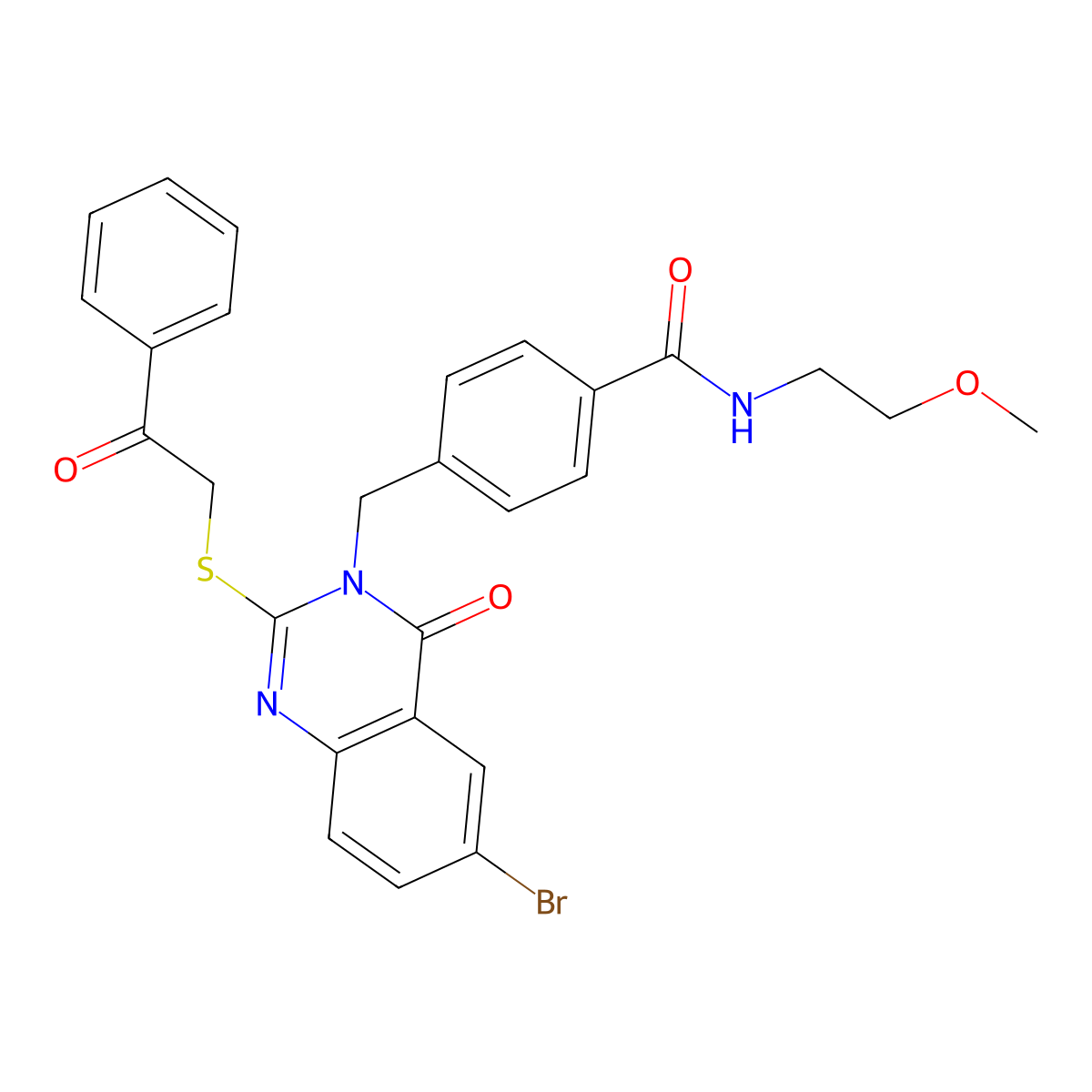 4-[(6-bromo-4-oxo-2-phenacylsulfanylquinazolin-3-yl)methyl]-N-(2-methoxyethyl)benzamide molecular structure, CAS 422288-74-2