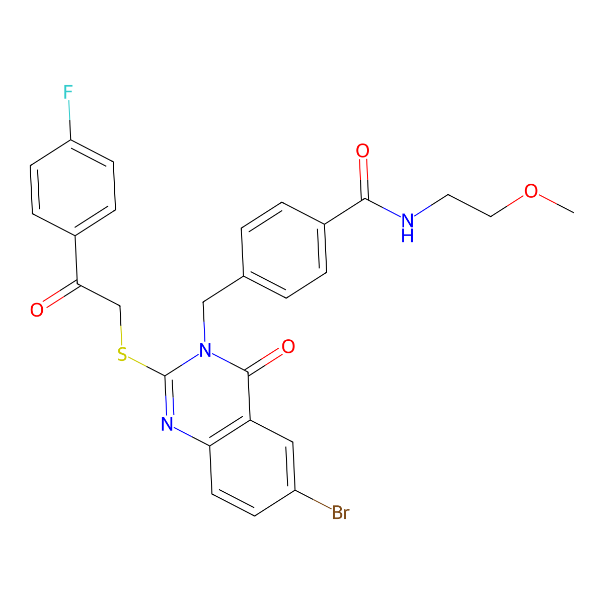 4-[[6-bromo-2-[2-(4-fluorophenyl)-2-oxoethyl]sulfanyl-4-oxoquinazolin-3-yl]methyl]-N-(2-methoxyethyl)benzamide molecular structure, CAS 422288-76-4