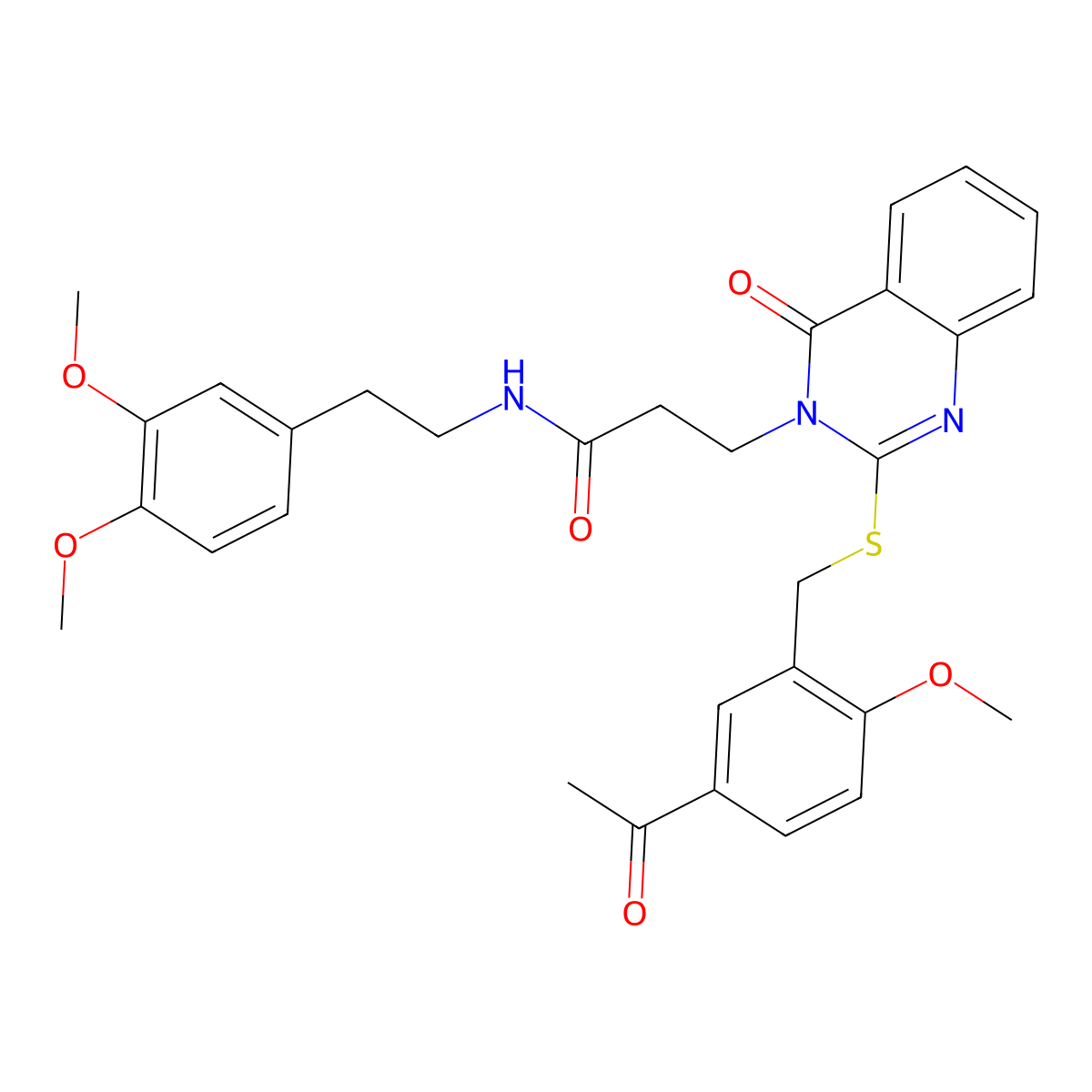 3-(2-((5-acetyl-2-methoxybenzyl)thio)-4-oxoquinazolin-3(4H)-yl)-N-(3,4-dimethoxyphenethyl)propanamide molecular structure, CAS 422288-84-4