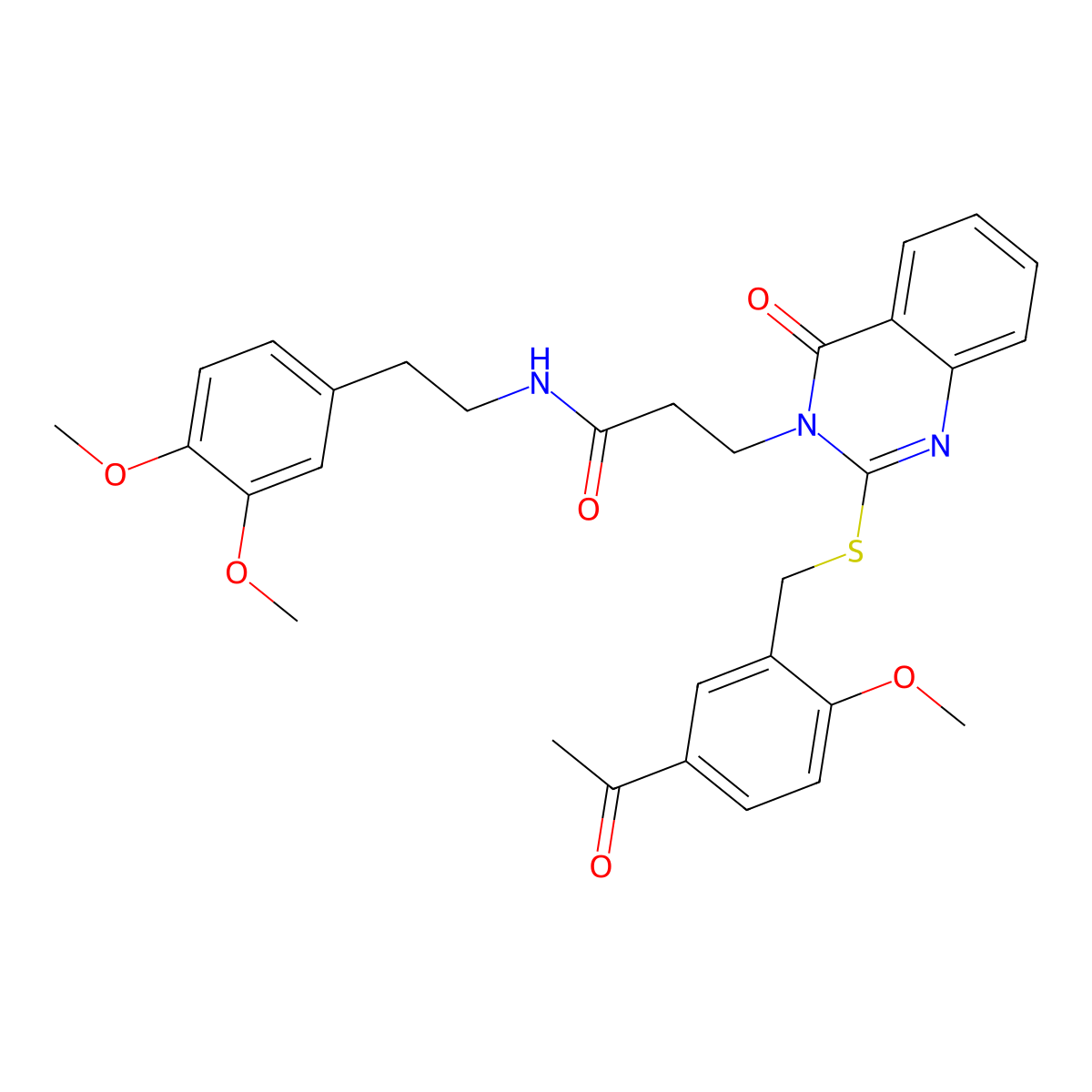 3-(2-((5-acetyl-2-methoxybenzyl)thio)-4-oxoquinazolin-3(4H)-yl)-N-(3,4-dimethoxyphenethyl)propanamide molecular structure, CAS 422288-84-4