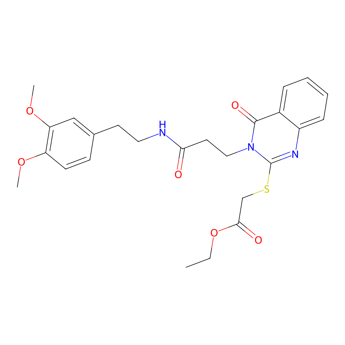 2-[[3-[3-(Homoveratrylamino)-3-keto-propyl]-4-keto-quinazolin-2-yl]thio]acetic acid ethyl ester molecular structure, CAS 422288-92-4