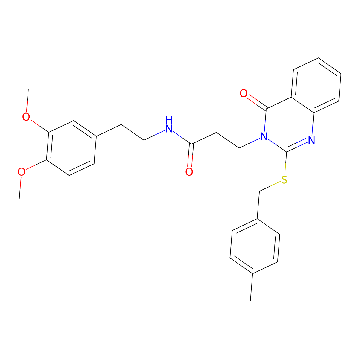 N-(3,4-dimethoxyphenethyl)-3-(2-((4-methylbenzyl)thio)-4-oxoquinazolin-3(4H)-yl)propanamide molecular structure, CAS 422288-94-6