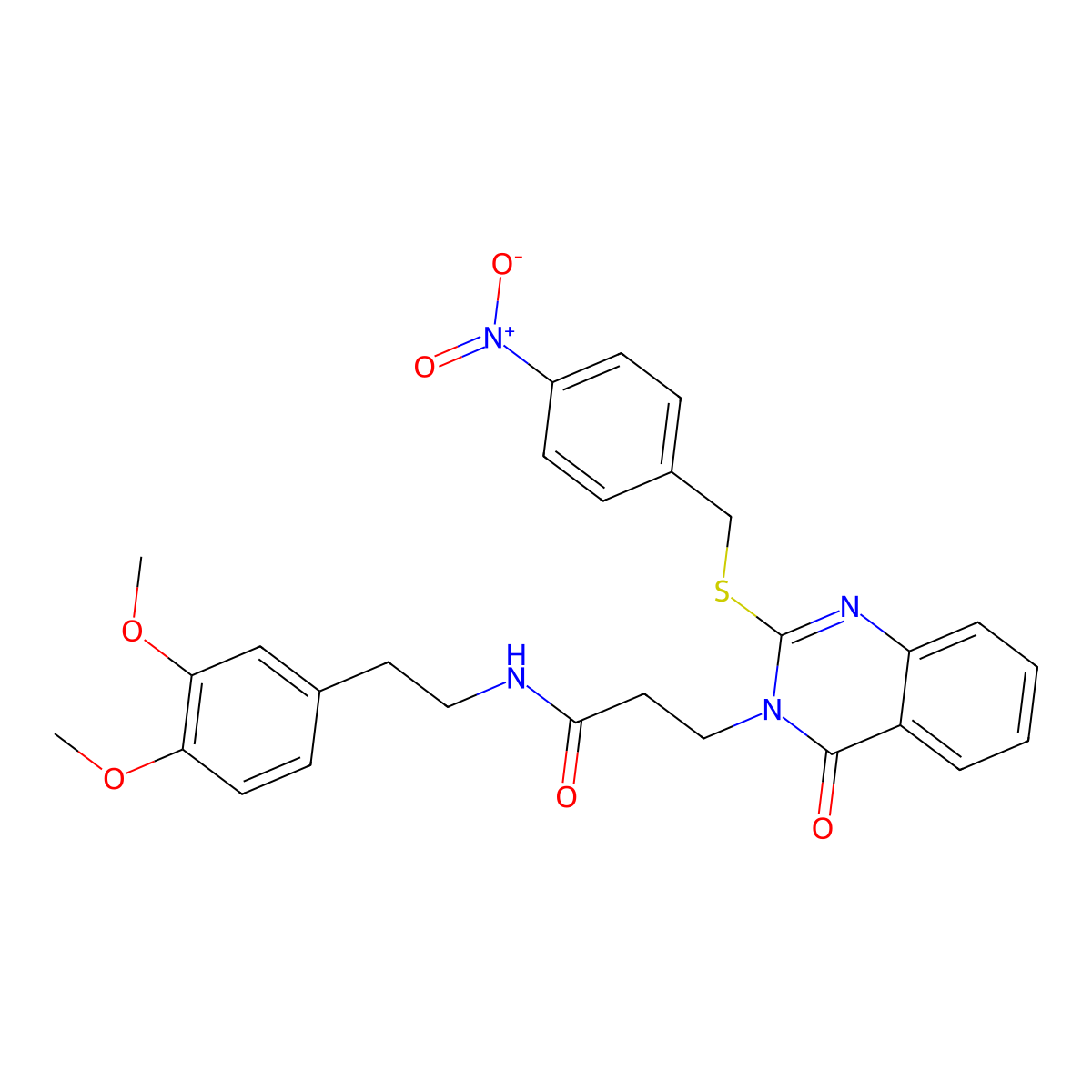 N-(3,4-dimethoxyphenethyl)-3-(2-((4-nitrobenzyl)thio)-4-oxoquinazolin-3(4H)-yl)propanamide molecular structure, CAS 422289-03-0