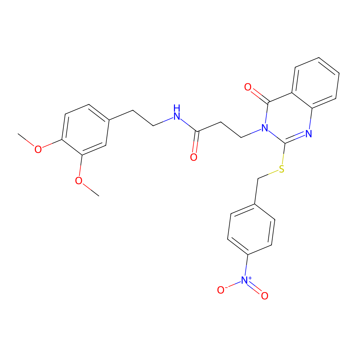 N-(3,4-dimethoxyphenethyl)-3-(2-((4-nitrobenzyl)thio)-4-oxoquinazolin-3(4H)-yl)propanamide molecular structure, CAS 422289-03-0