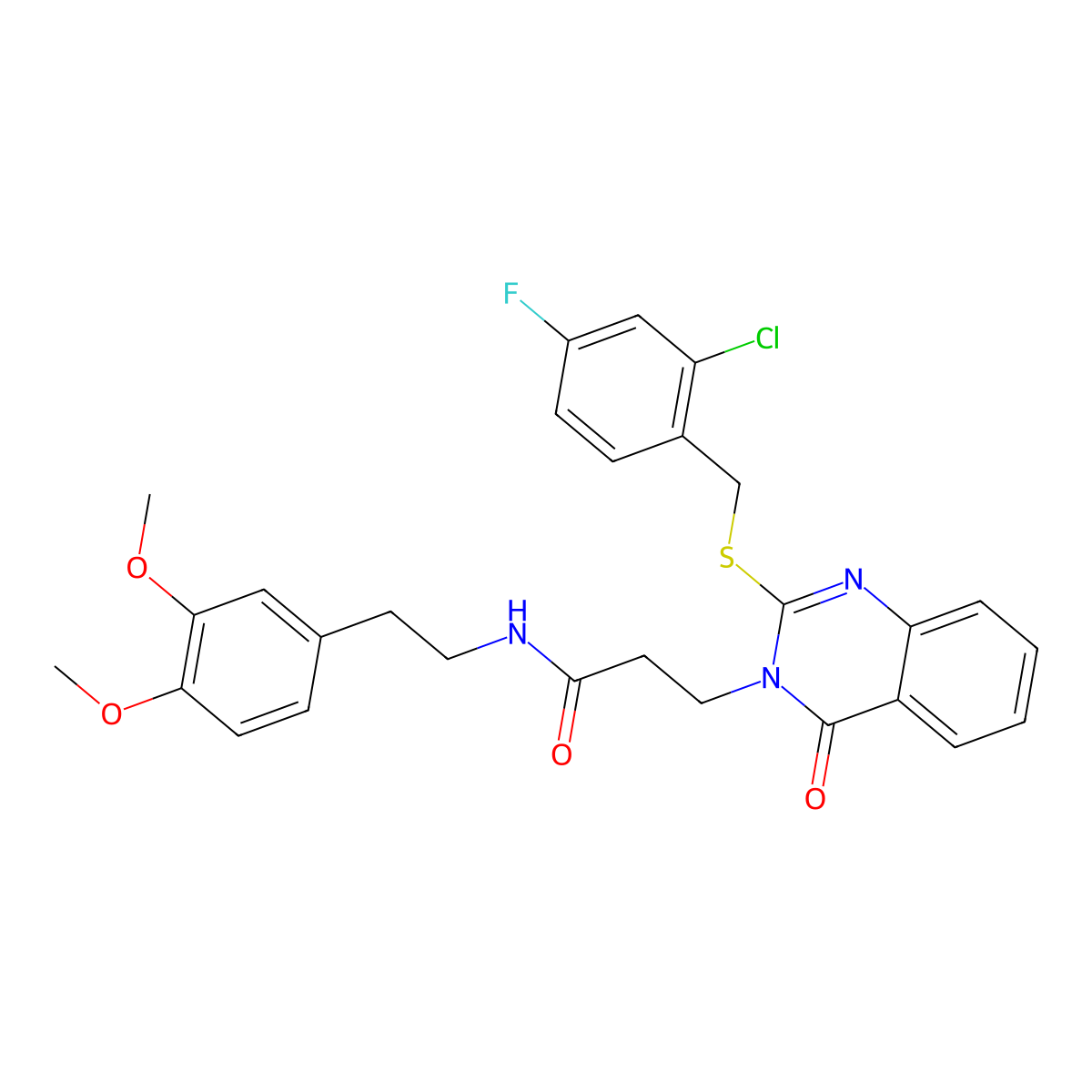 3-(2-((2-chloro-4-fluorobenzyl)thio)-4-oxoquinazolin-3(4H)-yl)-N-(3,4-dimethoxyphenethyl)propanamide molecular structure, CAS 422289-04-1