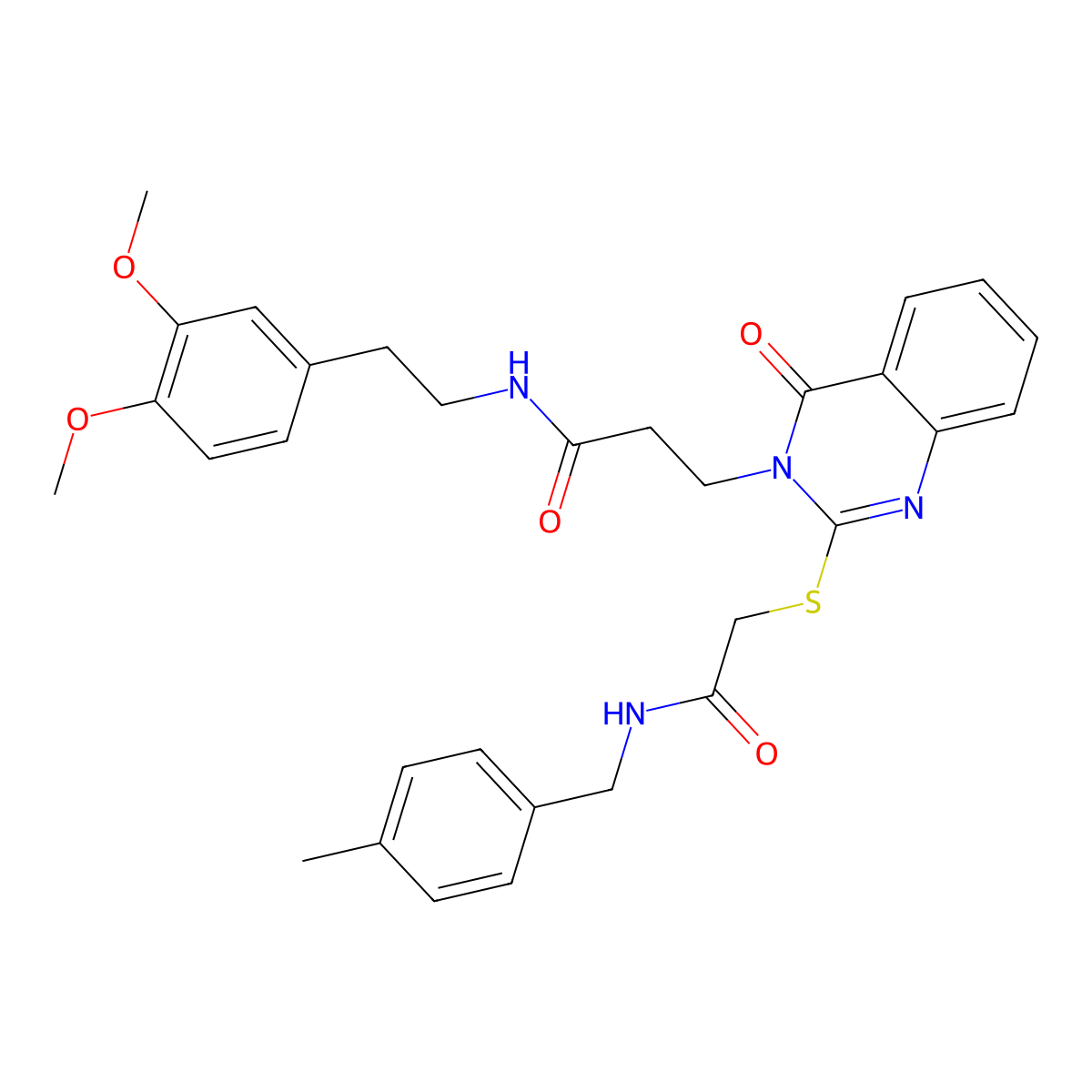N-[2-(3,4-dimethoxyphenyl)ethyl]-3-[2-[2-[(4-methylphenyl)methylamino]-2-oxoethyl]sulfanyl-4-oxoquinazolin-3-yl]propanamide molecular structure, CAS 422289-06-3