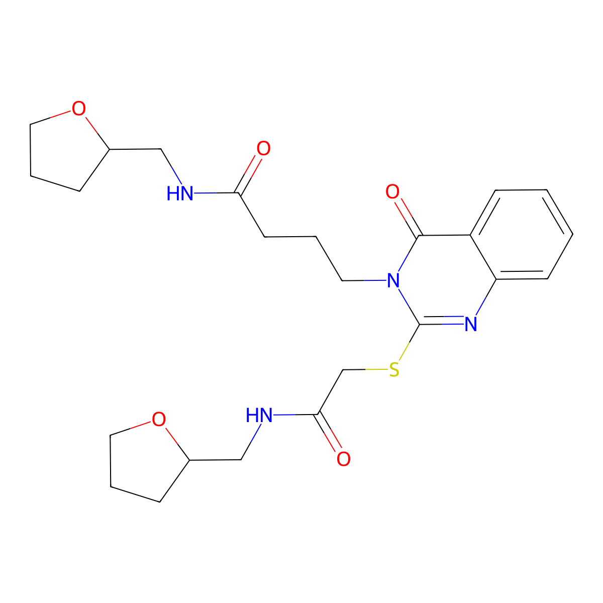 N-(oxolan-2-ylmethyl)-4-[4-oxo-2-[2-oxo-2-(oxolan-2-ylmethylamino)ethyl]sulfanylquinazolin-3-yl]butanamide molecular structure, CAS 422289-20-1
