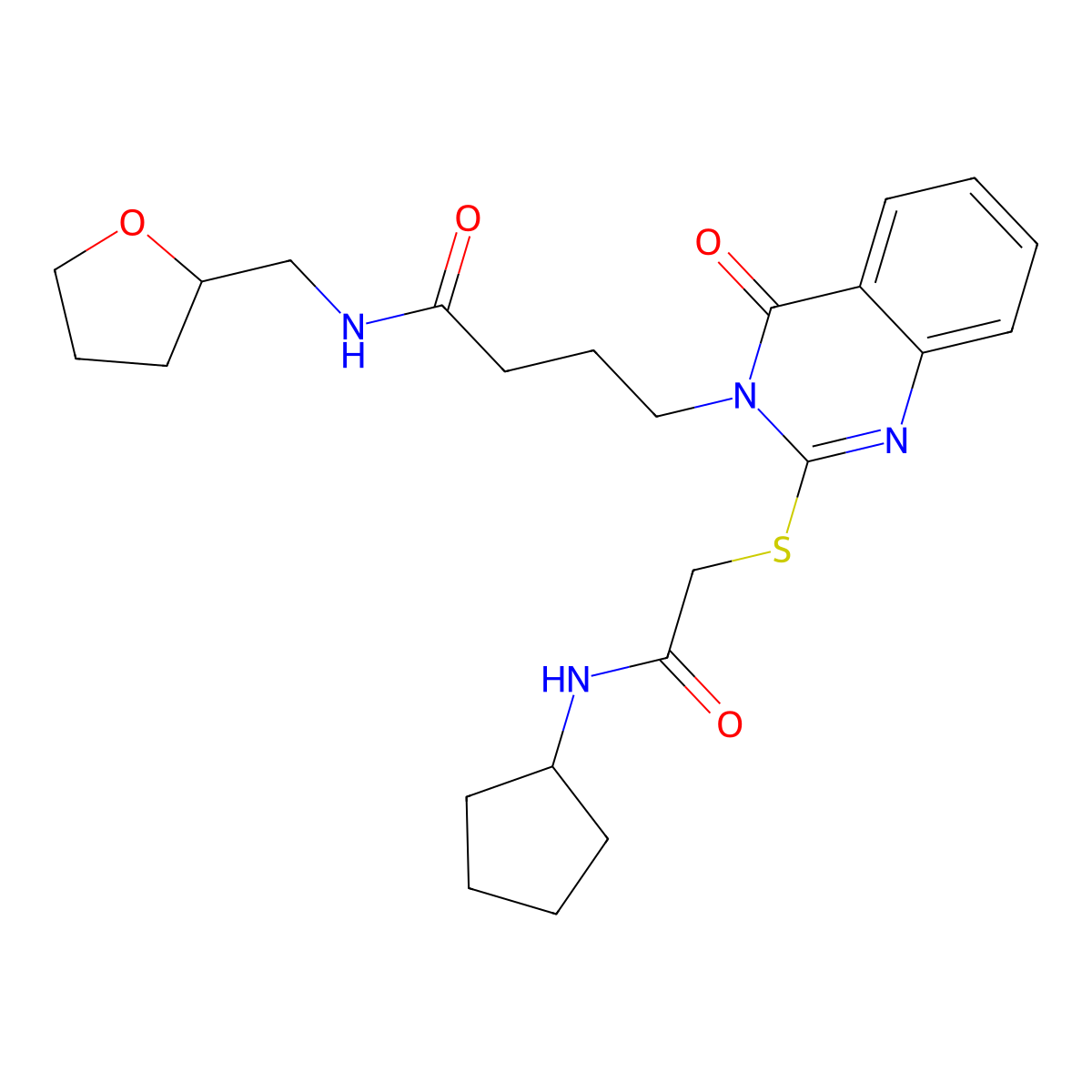 4-[2-{[2-(cyclopentylamino)-2-oxoethyl]thio}-4-oxoquinazolin-3(4H)-yl]-N-(tetrahydrofuran-2-ylmethyl)butanamide molecular structure, CAS 422289-21-2