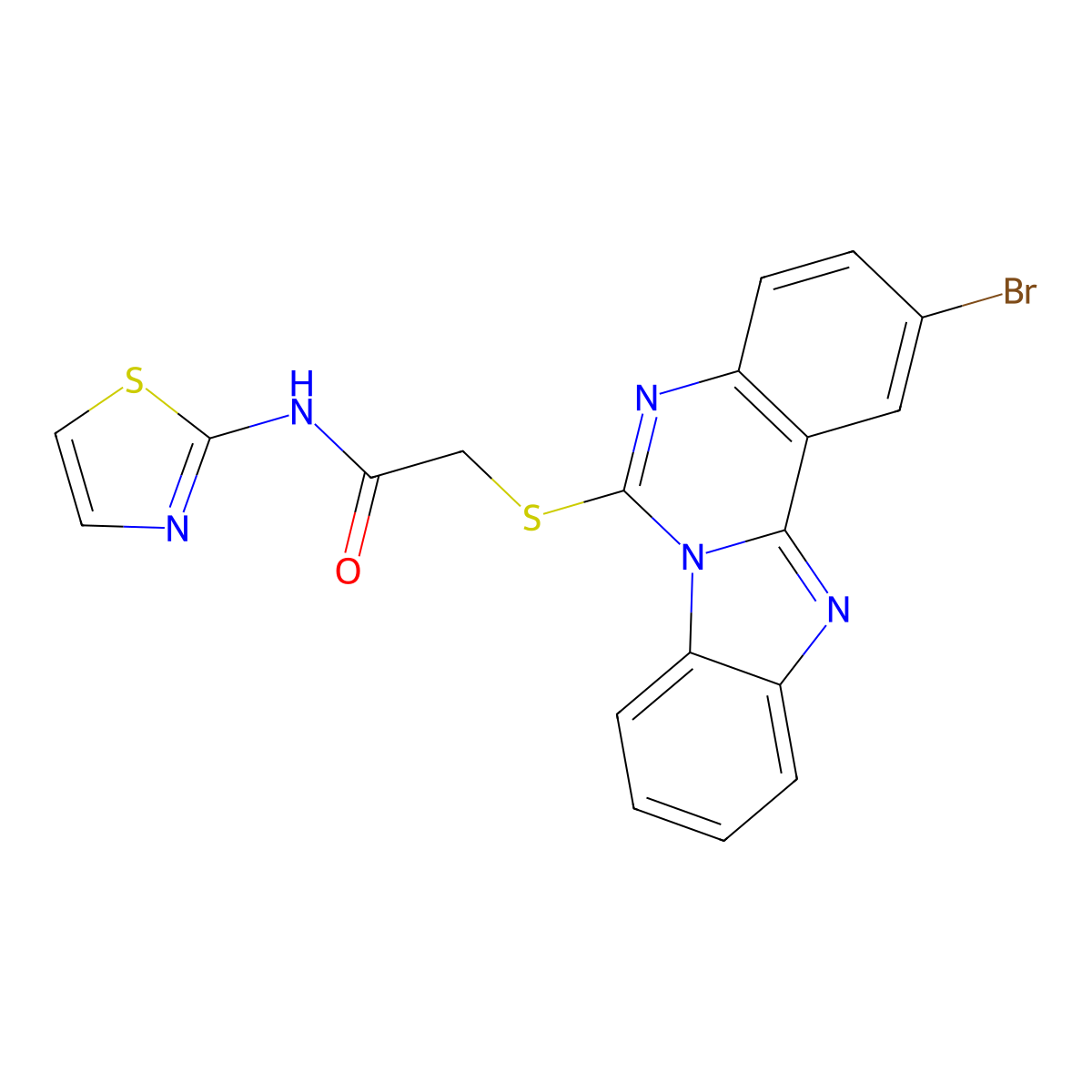 2-(2-bromobenzimidazolo[1,2-c]quinazolin-6-yl)sulfanyl-N-(1,3-thiazol-2-yl)acetamide molecular structure, CAS 422289-86-9