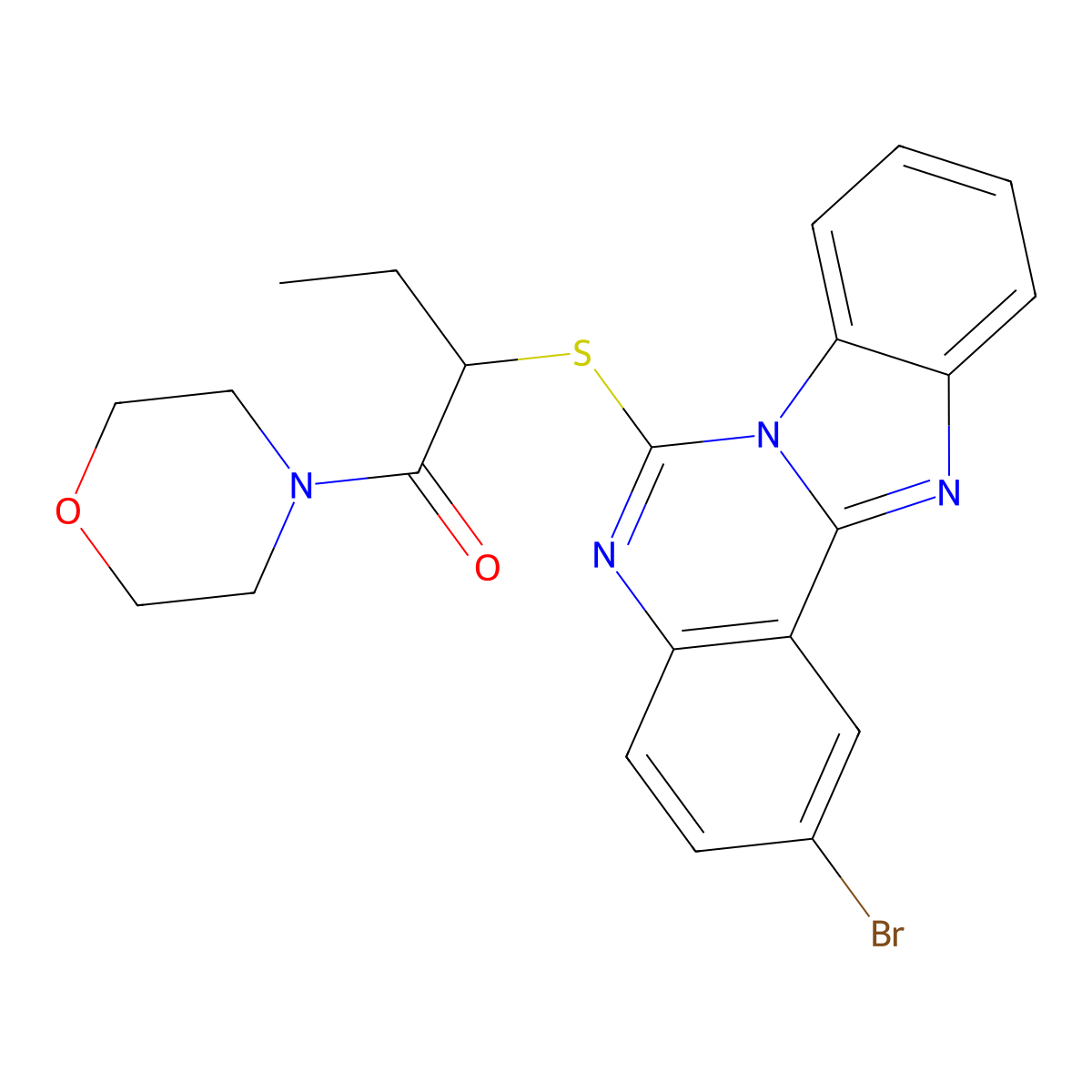 2-({4-Bromo-8,10,17-triazatetracyclo[8.7.0.0^{2,7}.0^{11,16}]heptadeca-1(17),2(7),3,5,8,11(16),12,14-octaen-9-yl}sulfanyl)-1-(morpholin-4-yl)butan-1-one molecular structure, CAS 422289-91-6