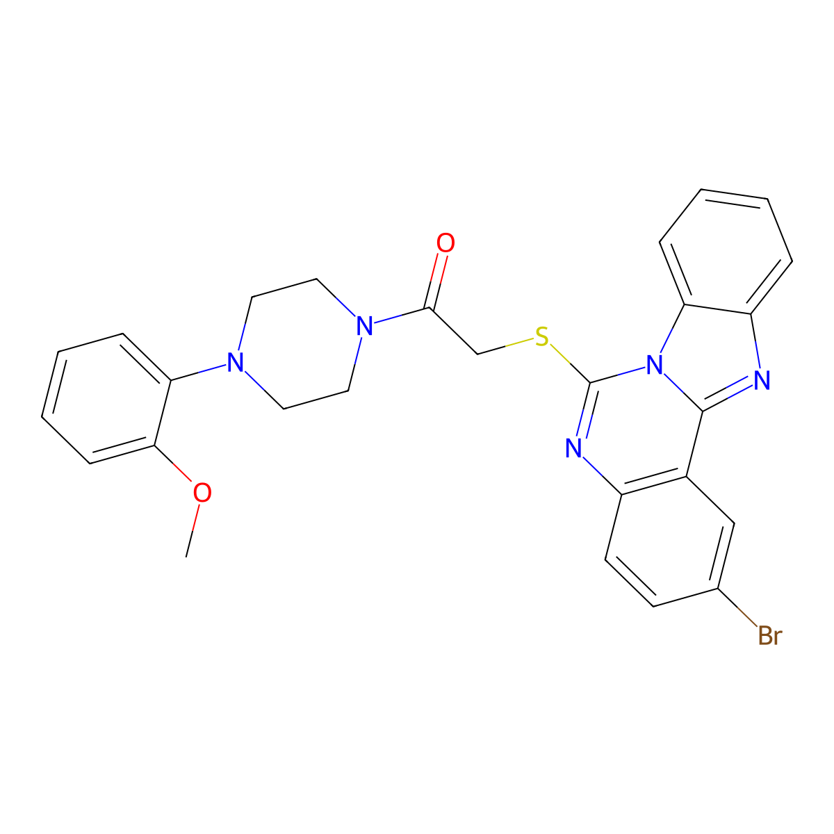 2-({4-Bromo-8,10,17-triazatetracyclo[8.7.0.0^{2,7}.0^{11,16}]heptadeca-1(17),2(7),3,5,8,11(16),12,14-octaen-9-yl}sulfanyl)-1-[4-(2-methoxyphenyl)piperazin-1-yl]ethan-1-one molecular structure, CAS 422289-95-0