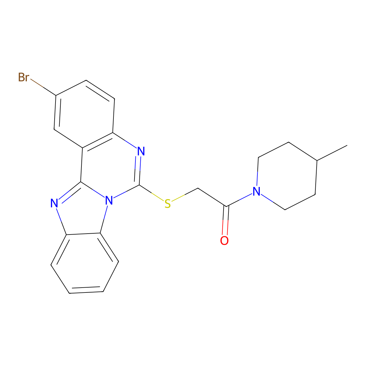 2-(2-Bromobenzimidazolo[1,2-c]quinazolin-6-yl)sulfanyl-1-(4-methylpiperidin-1-yl)ethanone molecular structure, CAS 422289-98-3