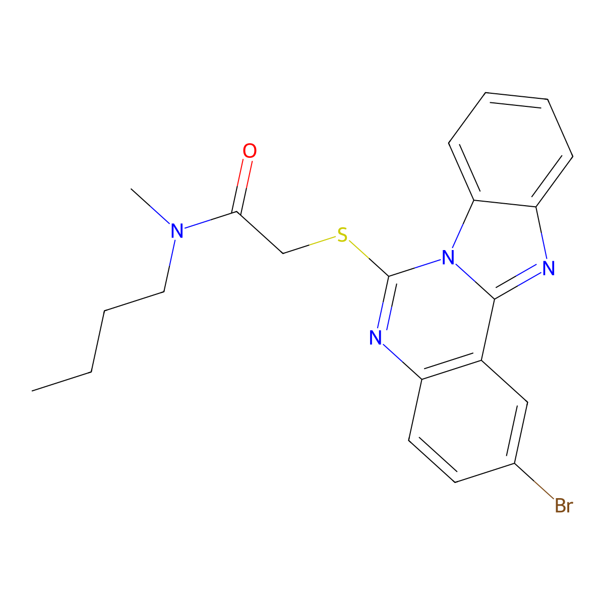 2-(2-bromobenzimidazolo[1,2-c]quinazolin-6-yl)sulfanyl-N-butyl-N-methylacetamide molecular structure, CAS 422290-00-4