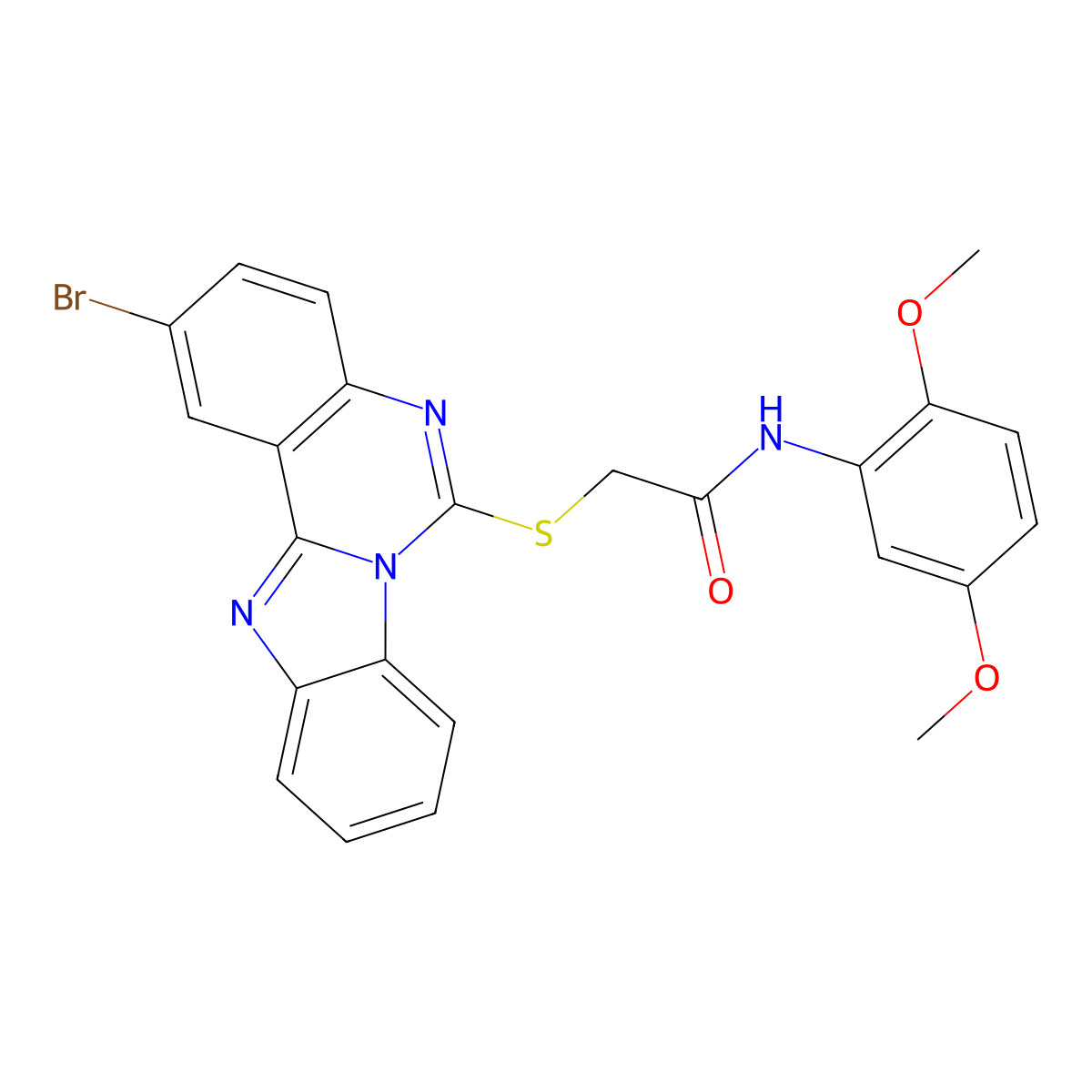 2-(2-bromobenzimidazolo[1,2-c]quinazolin-6-yl)sulfanyl-N-(2,5-dimethoxyphenyl)acetamide molecular structure, CAS 422290-01-5