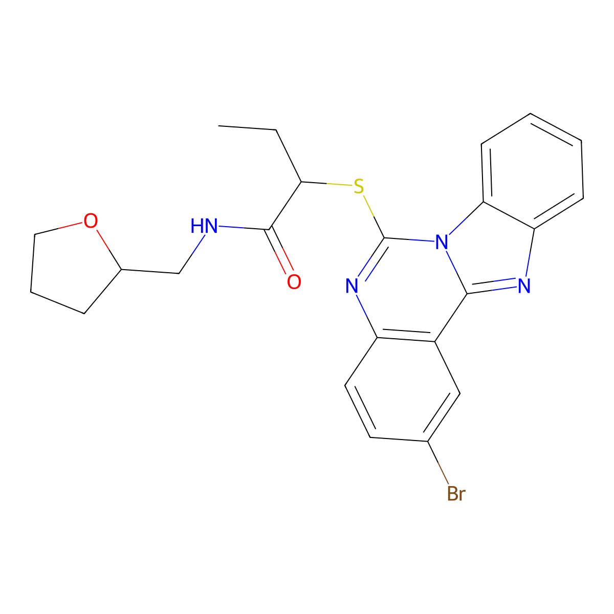 2-(2-bromobenzimidazolo[1,2-c]quinazolin-6-yl)sulfanyl-N-(oxolan-2-ylmethyl)butanamide molecular structure, CAS 422290-02-6