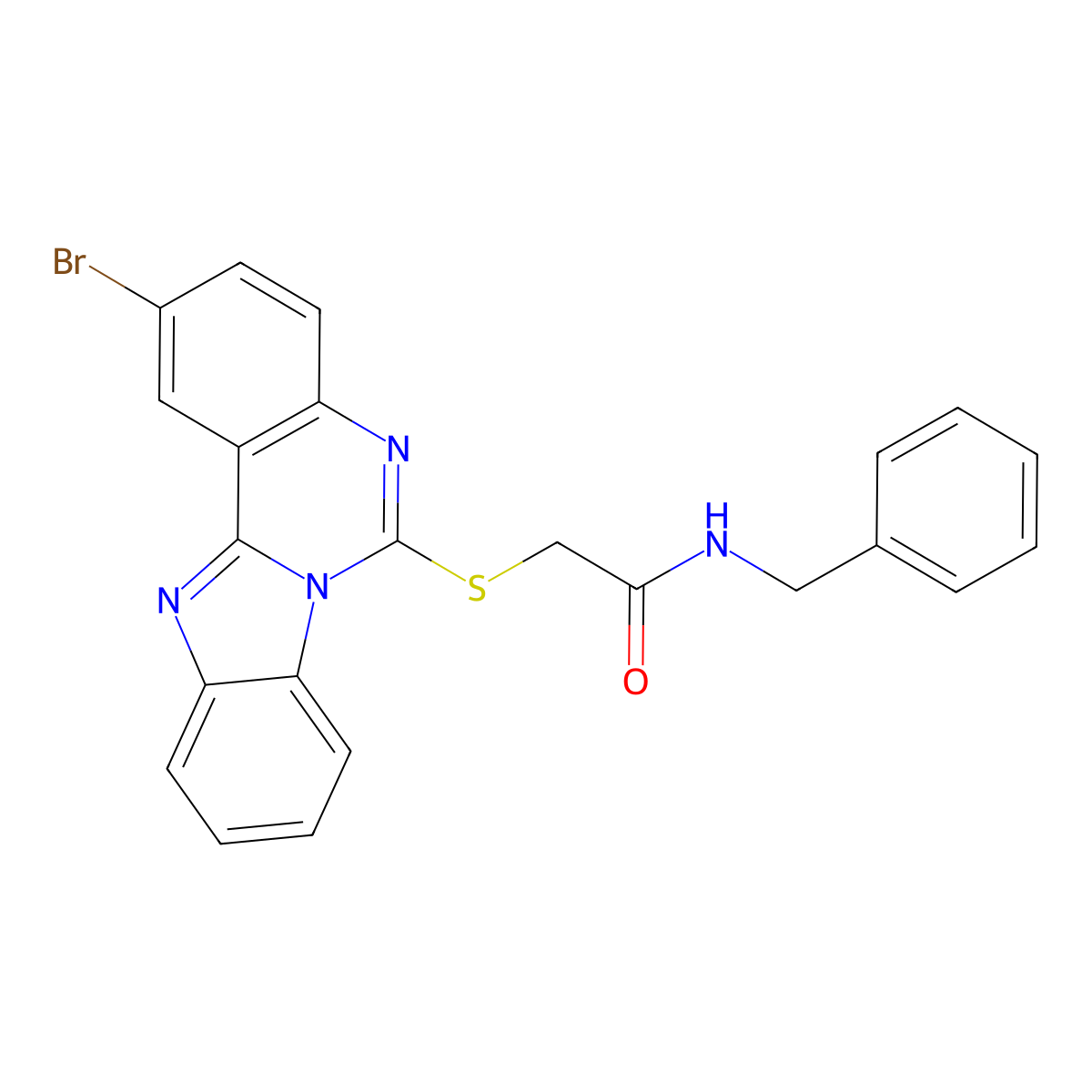 N-benzyl-2-(2-bromobenzimidazolo[1,2-c]quinazolin-6-yl)sulfanylacetamide molecular structure, CAS 422290-04-8