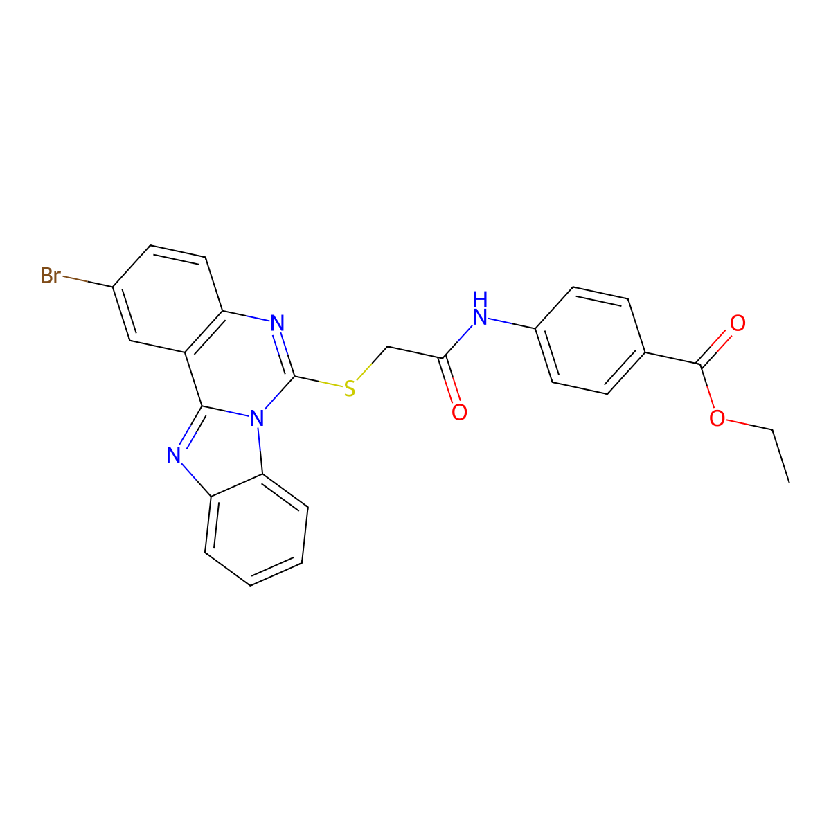 Ethyl 4-[[2-(2-bromobenzimidazolo[1,2-c]quinazolin-6-yl)sulfanylacetyl]amino]benzoate molecular structure, CAS 422290-05-9