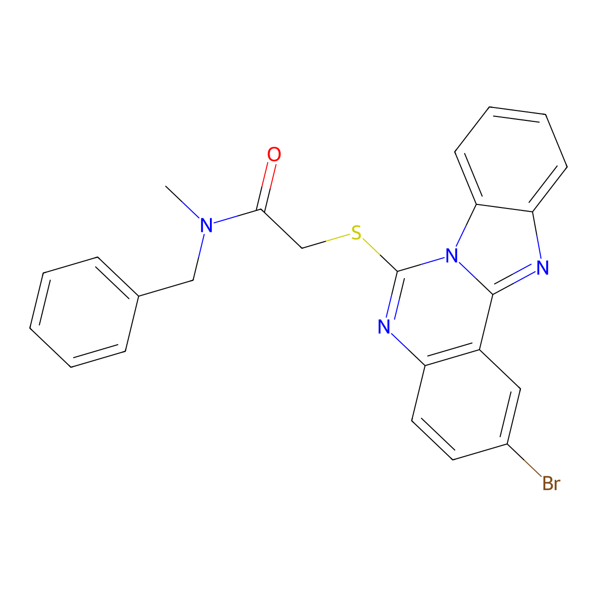 N-benzyl-2-(2-bromobenzimidazolo[1,2-c]quinazolin-6-yl)sulfanyl-N-methylacetamide molecular structure, CAS 422290-07-1