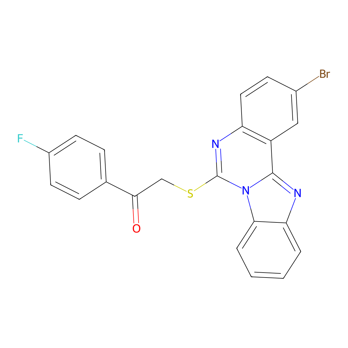 2-(2-Bromobenzimidazolo[1,2-c]quinazolin-6-yl)sulfanyl-1-(4-fluorophenyl)ethanone molecular structure, CAS 422290-08-2