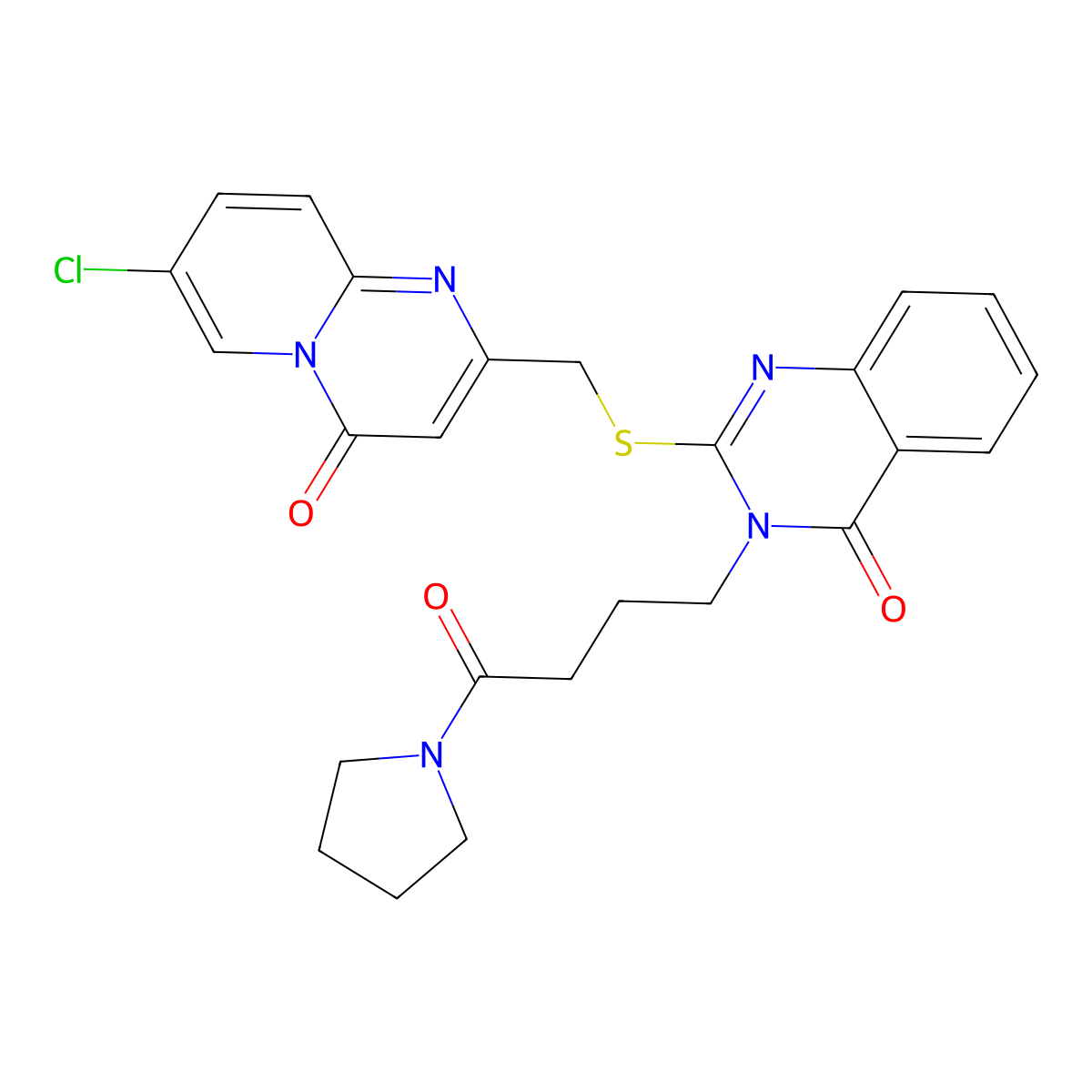 2-[(7-Chloro-4-oxopyrido[1,2-a]pyrimidin-2-yl)methylsulfanyl]-3-(4-oxo-4-pyrrolidin-1-ylbutyl)quinazolin-4-one molecular structure, CAS 422290-12-8