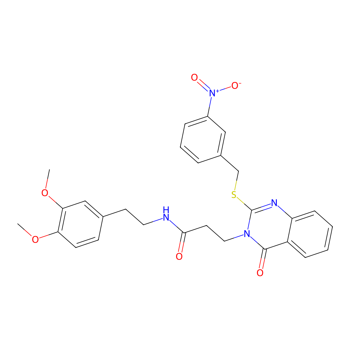 N-(3,4-dimethoxyphenethyl)-3-(2-((3-nitrobenzyl)thio)-4-oxoquinazolin-3(4H)-yl)propanamide molecular structure, CAS 422290-20-8