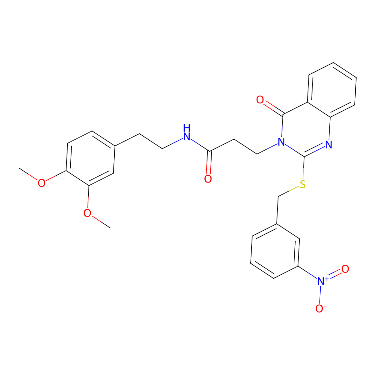 N-(3,4-dimethoxyphenethyl)-3-(2-((3-nitrobenzyl)thio)-4-oxoquinazolin-3(4H)-yl)propanamide molecular structure, CAS 422290-20-8