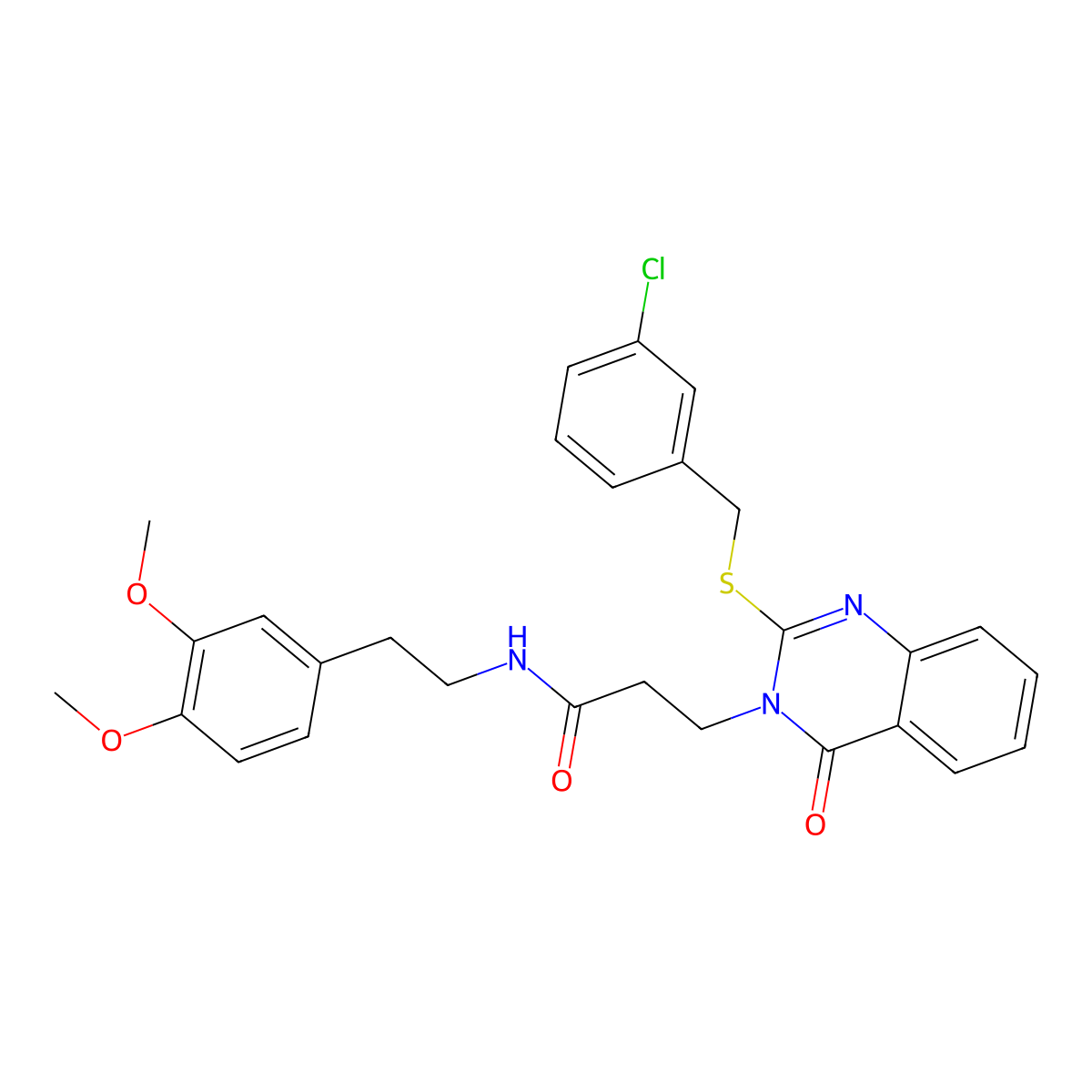 3-(2-((3-chlorobenzyl)thio)-4-oxoquinazolin-3(4H)-yl)-N-(3,4-dimethoxyphenethyl)propanamide molecular structure, CAS 422290-21-9