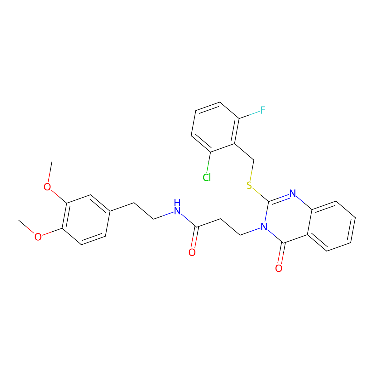3-(2-((2-chloro-6-fluorobenzyl)thio)-4-oxoquinazolin-3(4H)-yl)-N-(3,4-dimethoxyphenethyl)propanamide molecular structure, CAS 422290-22-0
