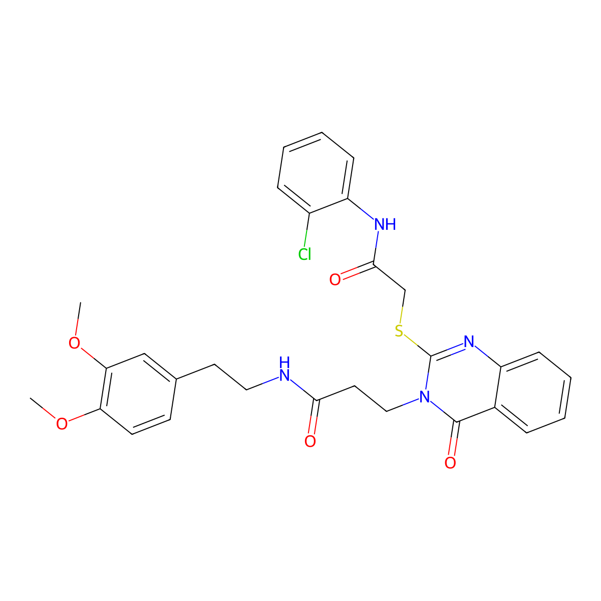 3-[2-({[(2-chlorophenyl)carbamoyl]methyl}sulfanyl)-4-oxo-3,4-dihydroquinazolin-3-yl]-N-[2-(3,4-dimethoxyphenyl)ethyl]propanamide molecular structure, CAS 422290-26-4