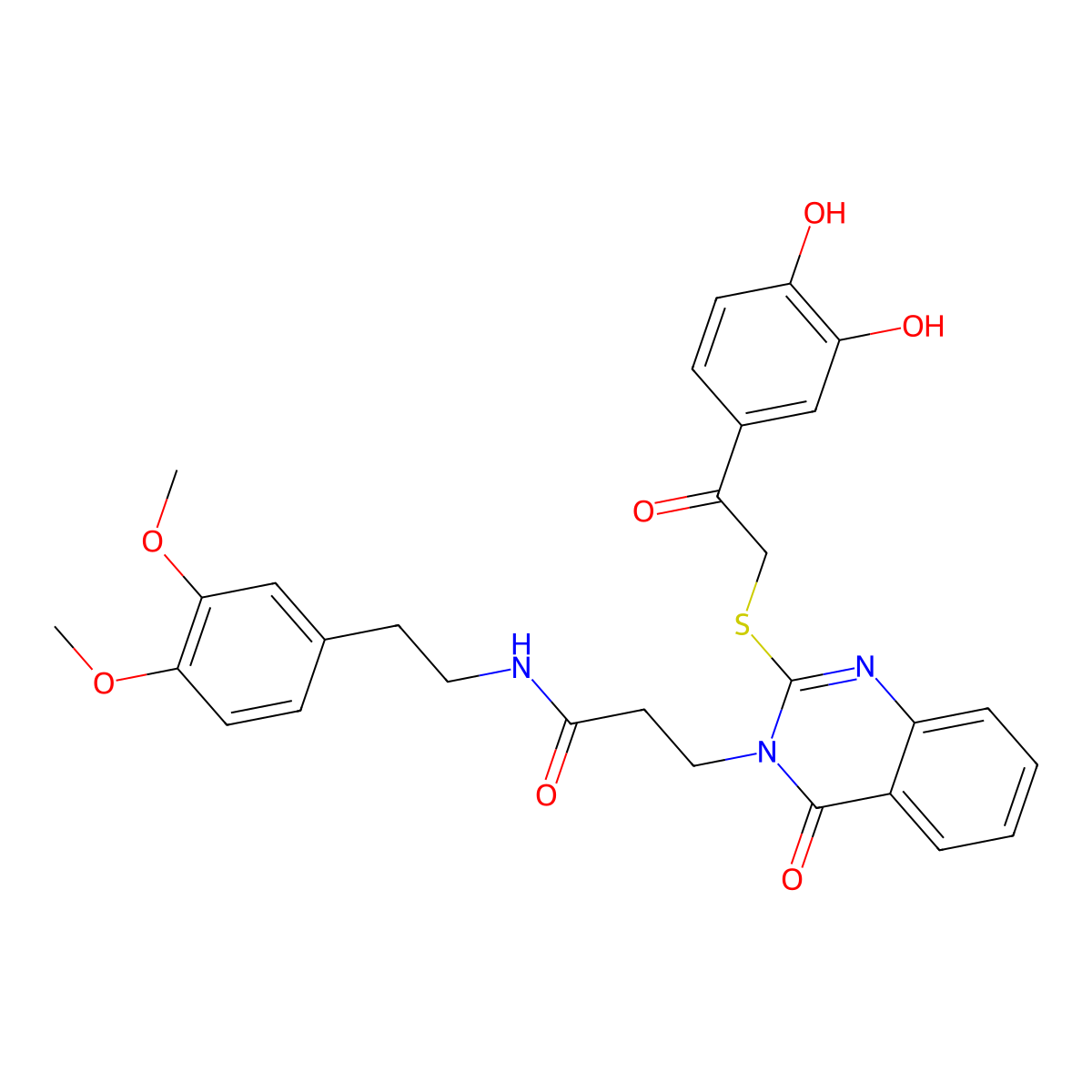 3-[2-[2-(3,4-dihydroxyphenyl)-2-oxoethyl]sulfanyl-4-oxoquinazolin-3-yl]-N-[2-(3,4-dimethoxyphenyl)ethyl]propanamide molecular structure, CAS 422290-36-6