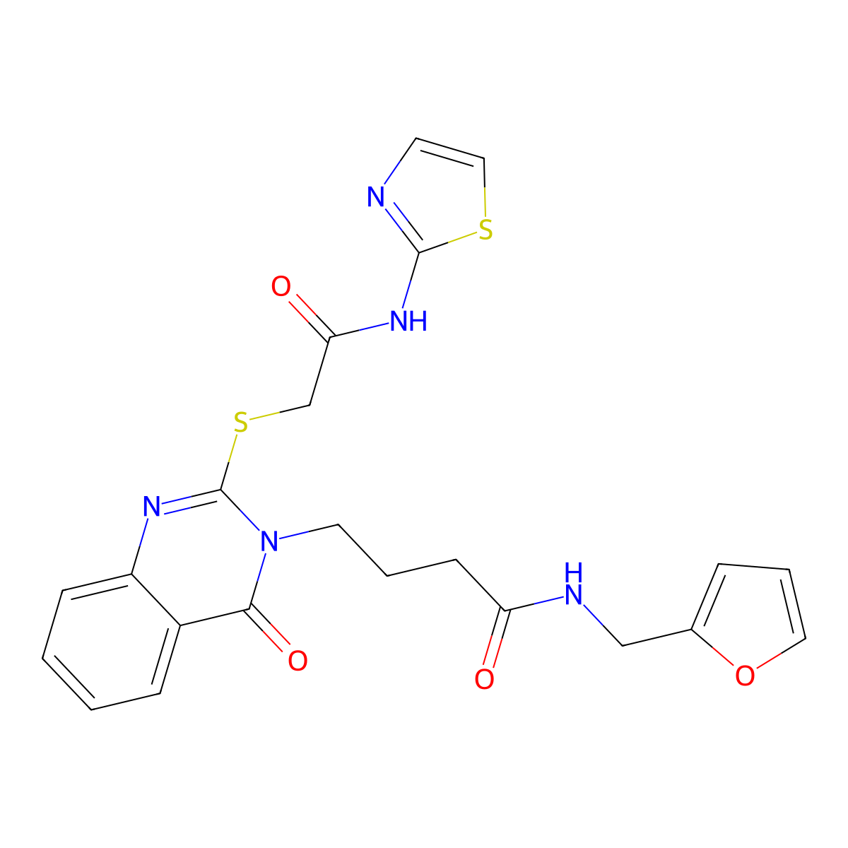 N-(furan-2-ylmethyl)-4-(4-oxo-2-((2-oxo-2-(thiazol-2-ylamino)ethyl)thio)quinazolin-3(4H)-yl)butanamide molecular structure, CAS 422292-01-1