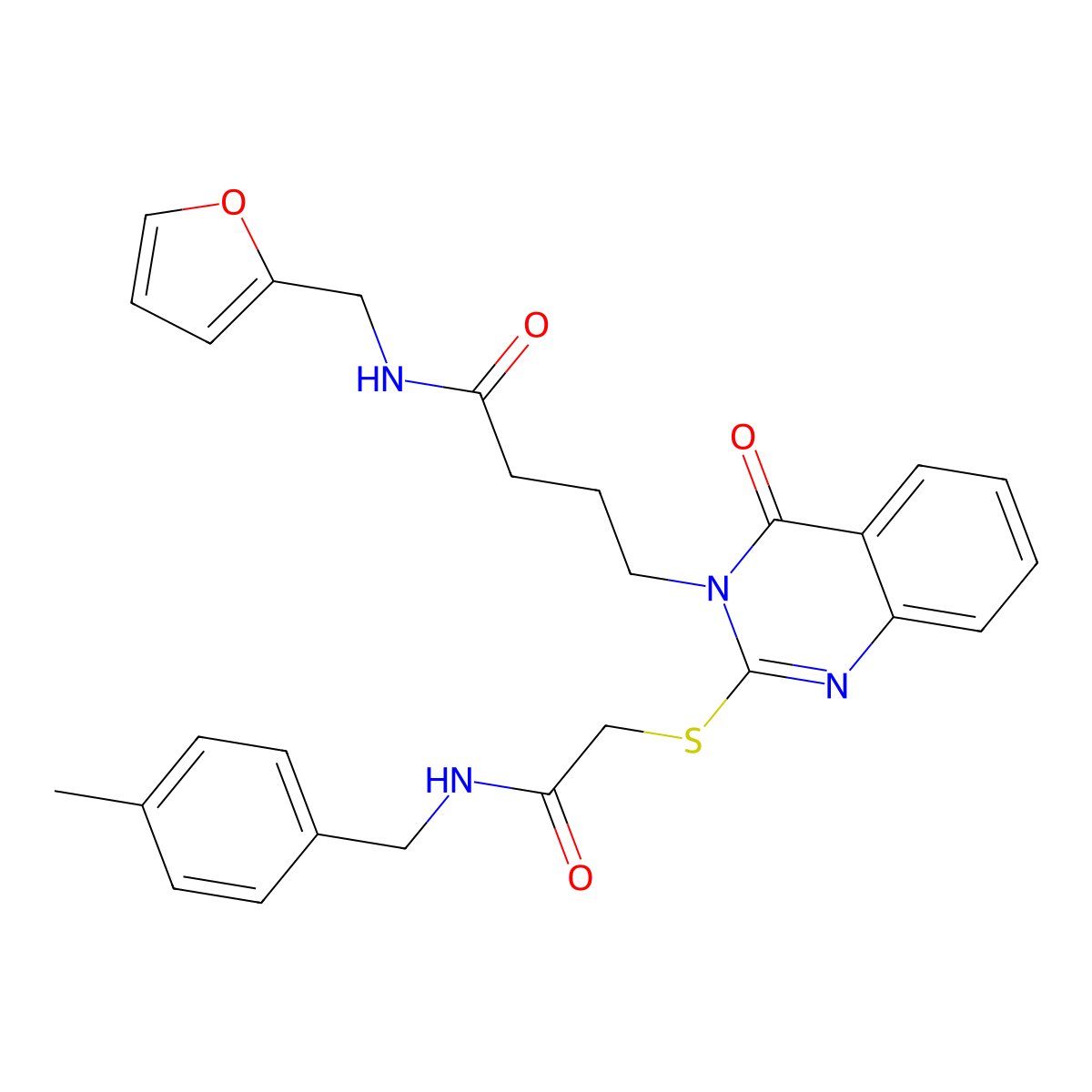 N-[(furan-2-yl)methyl]-4-{2-[({[(4-methylphenyl)methyl]carbamoyl}methyl)sulfanyl]-4-oxo-3,4-dihydroquinazolin-3-yl}butanamide molecular structure, CAS 422292-09-9