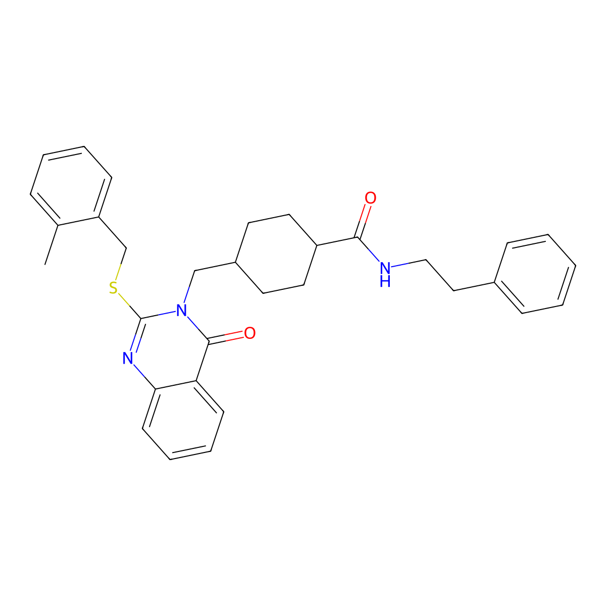 4-[(2-{[(2-methylphenyl)methyl]sulfanyl}-4-oxo-3,4-dihydroquinazolin-3-yl)methyl]-N-(2-phenylethyl)cyclohexane-1-carboxamide molecular structure, CAS 422292-13-5